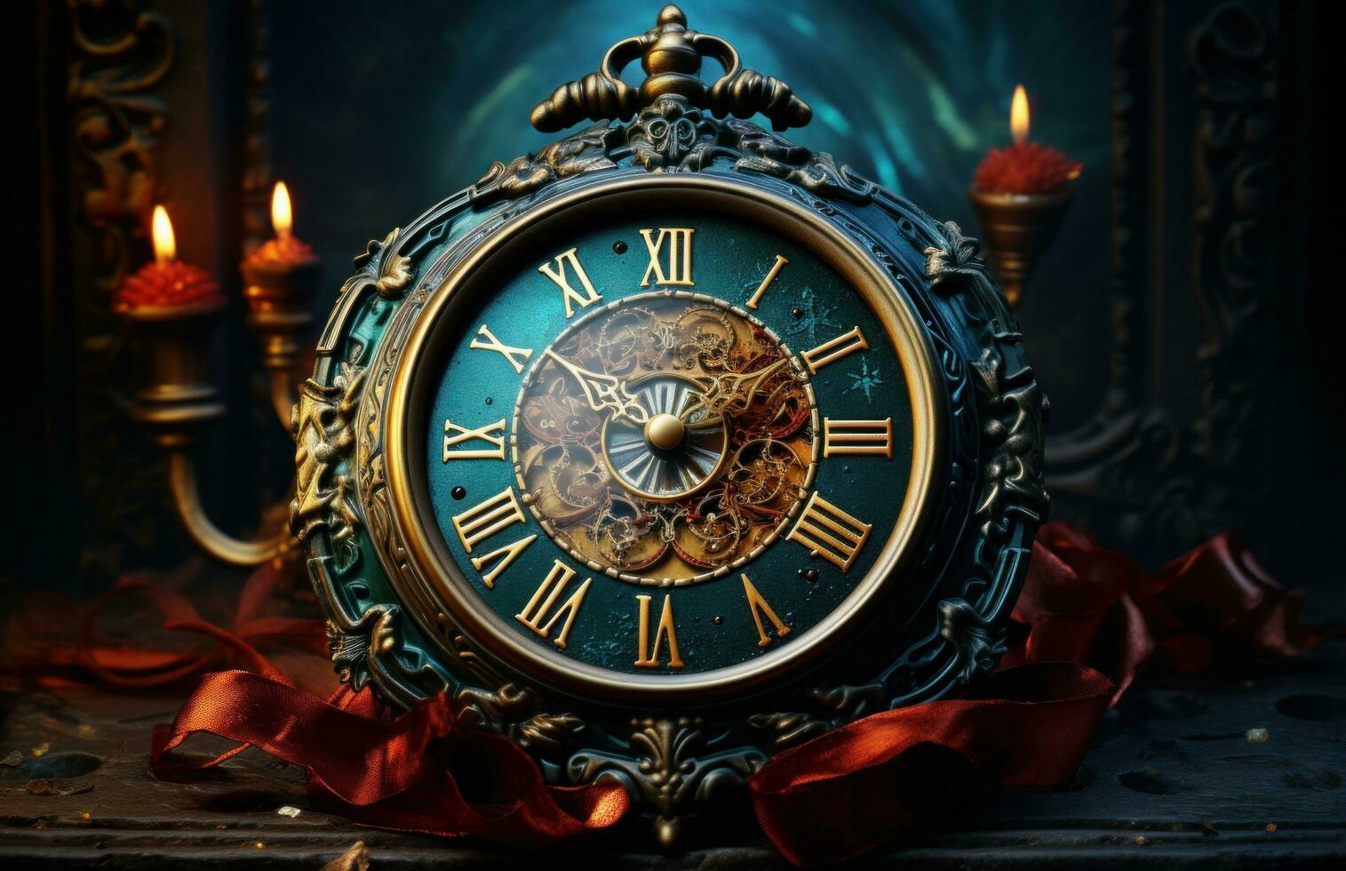 AI generated a christmas background with clock photo