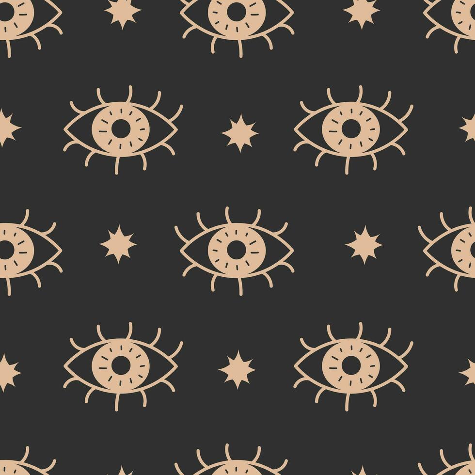 Magical seamless pattern with golden eye and star vector