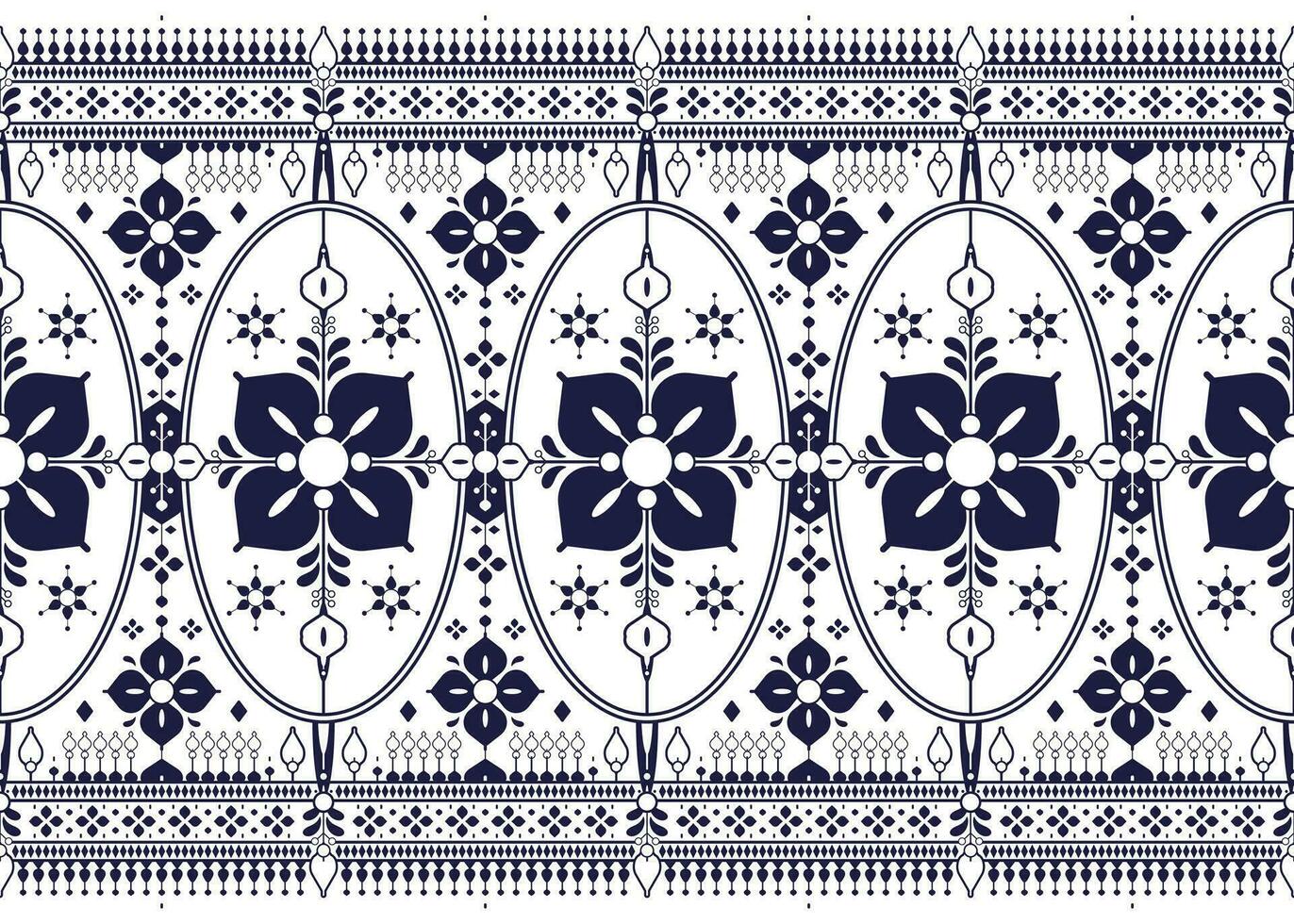 geometric and flower line ethnic fabric seamless pattern for cloth carpet wallpaper background wrapping etc. vector