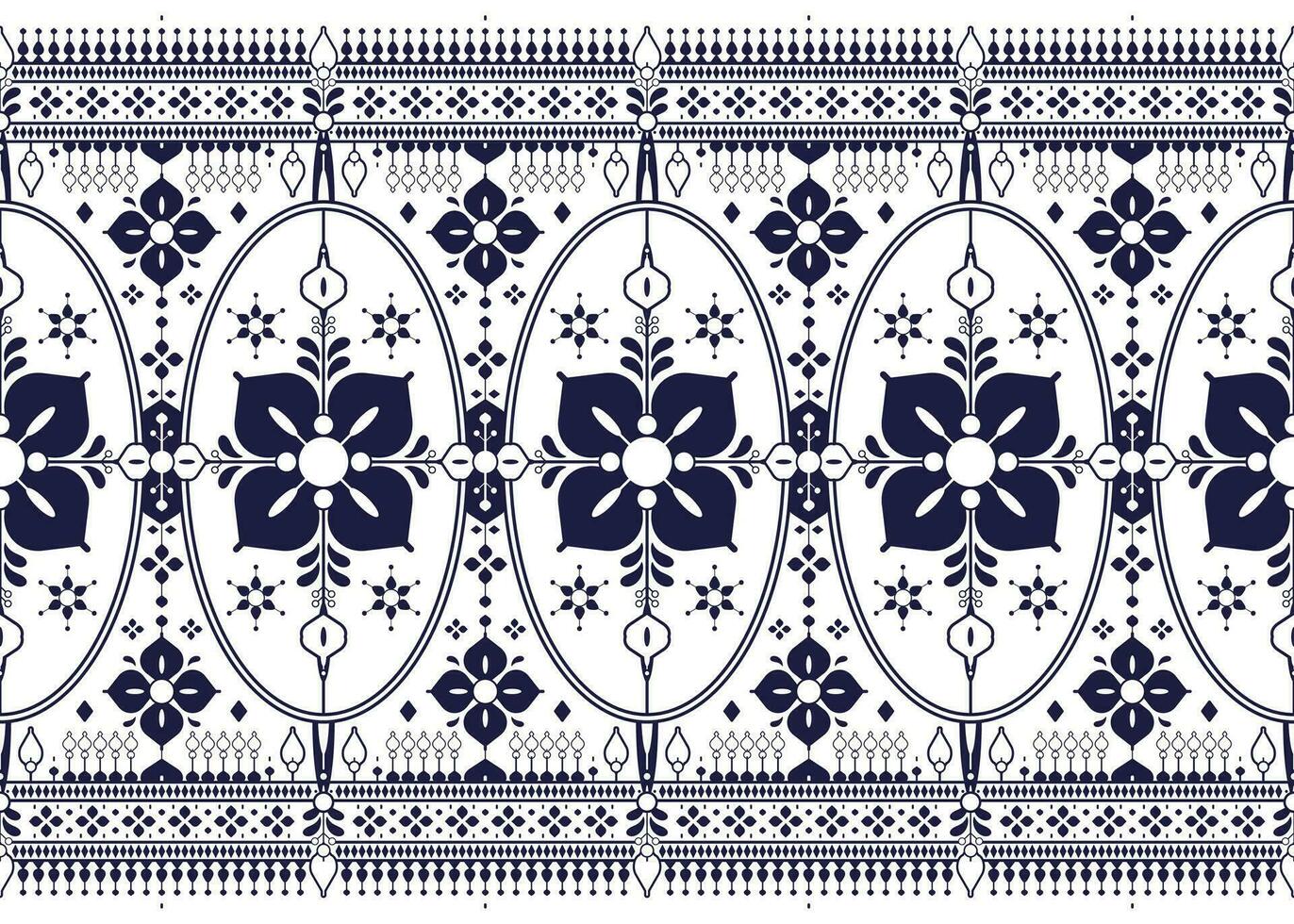 geometric and flower line ethnic fabric seamless pattern for cloth carpet wallpaper background wrapping etc. vector