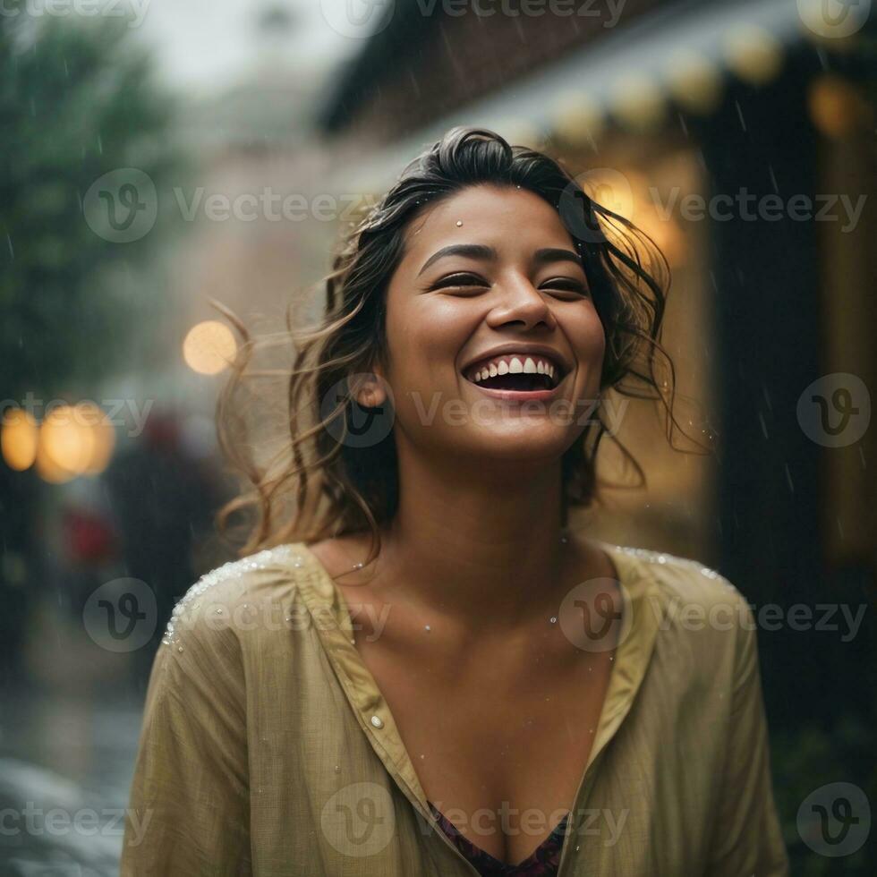 AI generated Rainy Laughter Freeze Framed Joy in High Shutter Speed Generative by AI photo