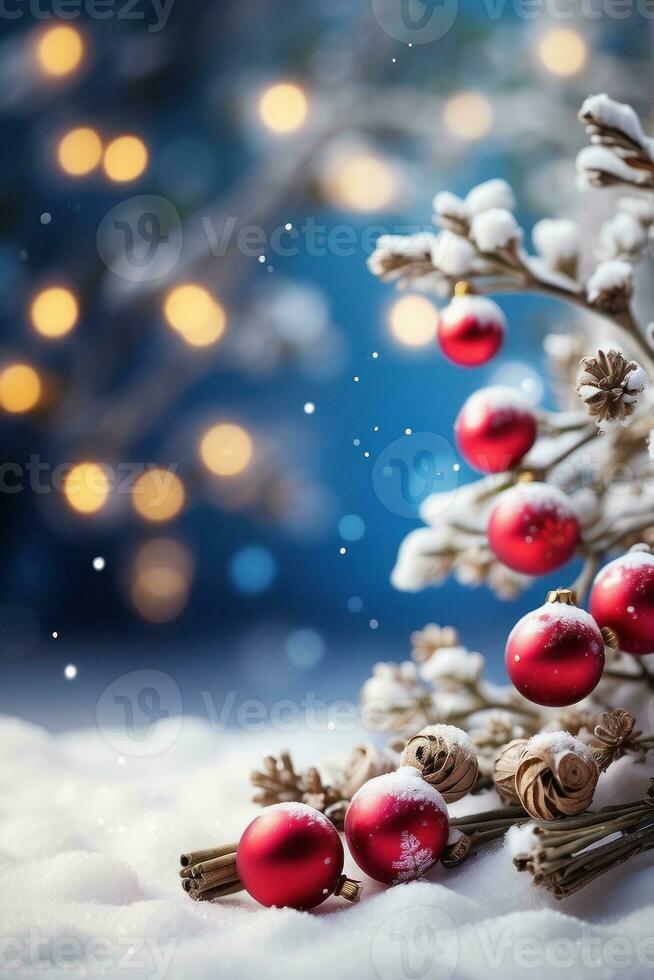 AI generated Festive Holiday Photo Transformation Snow Twigs and Enchanting Bokeh Generative by AI