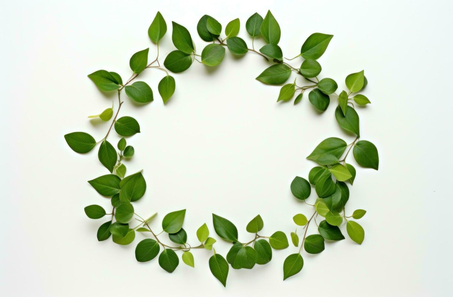 AI generated round circular arrangement of green leaves photo