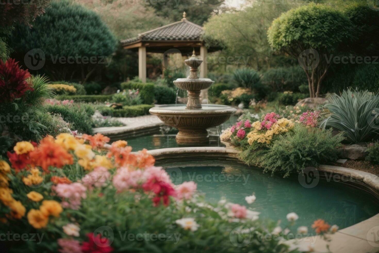 AI generated Tranquil garden scene with a variety of colorful flowers in bloom Generative by AI photo