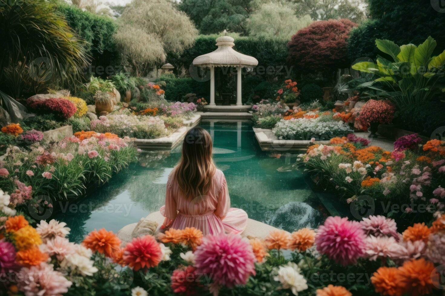 AI generated Tranquil garden scene with a variety of colorful flowers in bloom Generative by AI photo