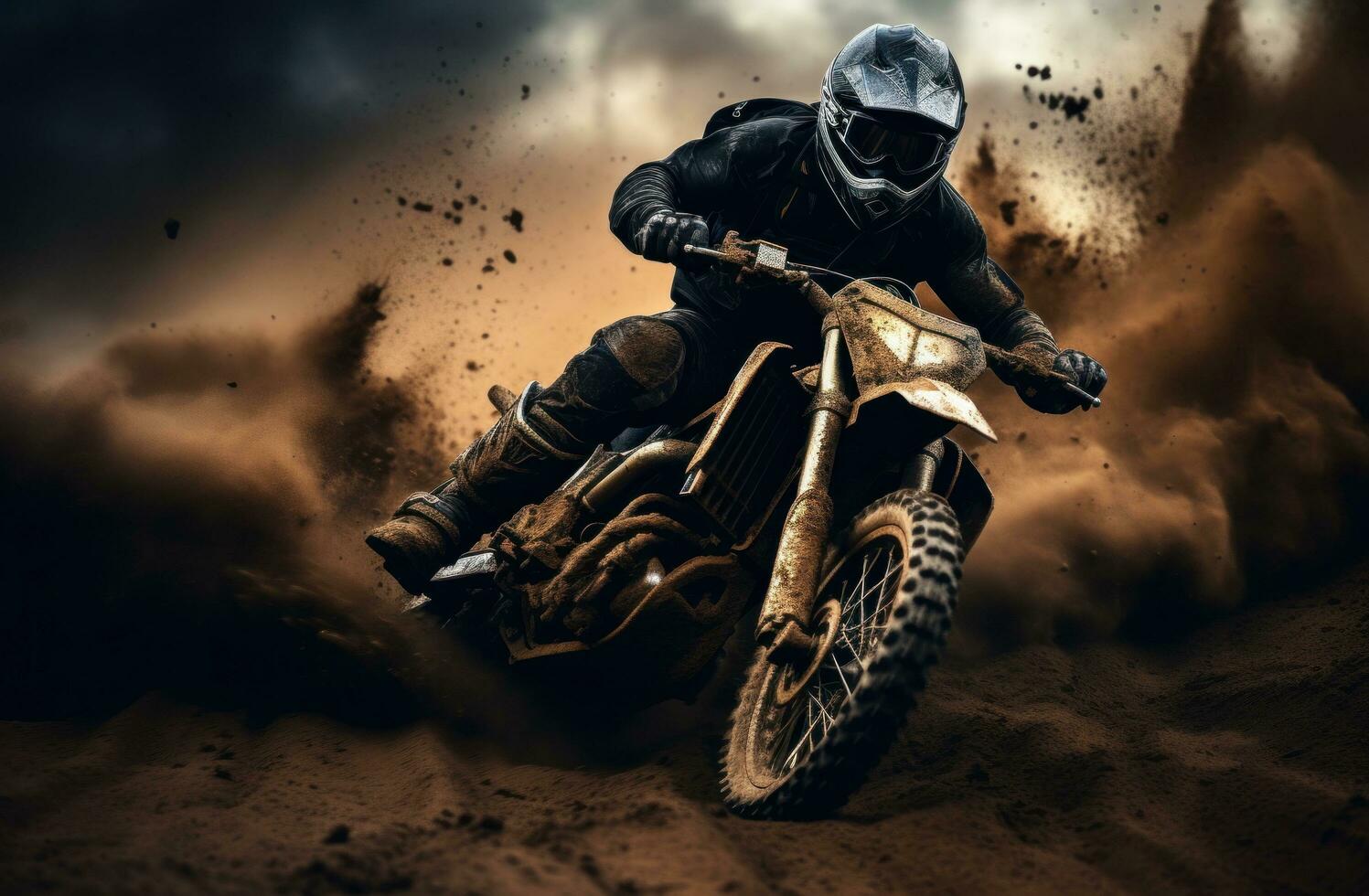 AI generated a black man riding a motorcycle down a dirt road photo