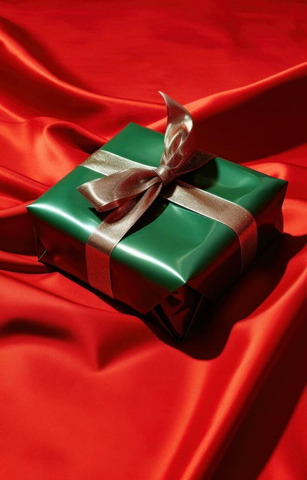 AI generated a present box on top of red cloth photo
