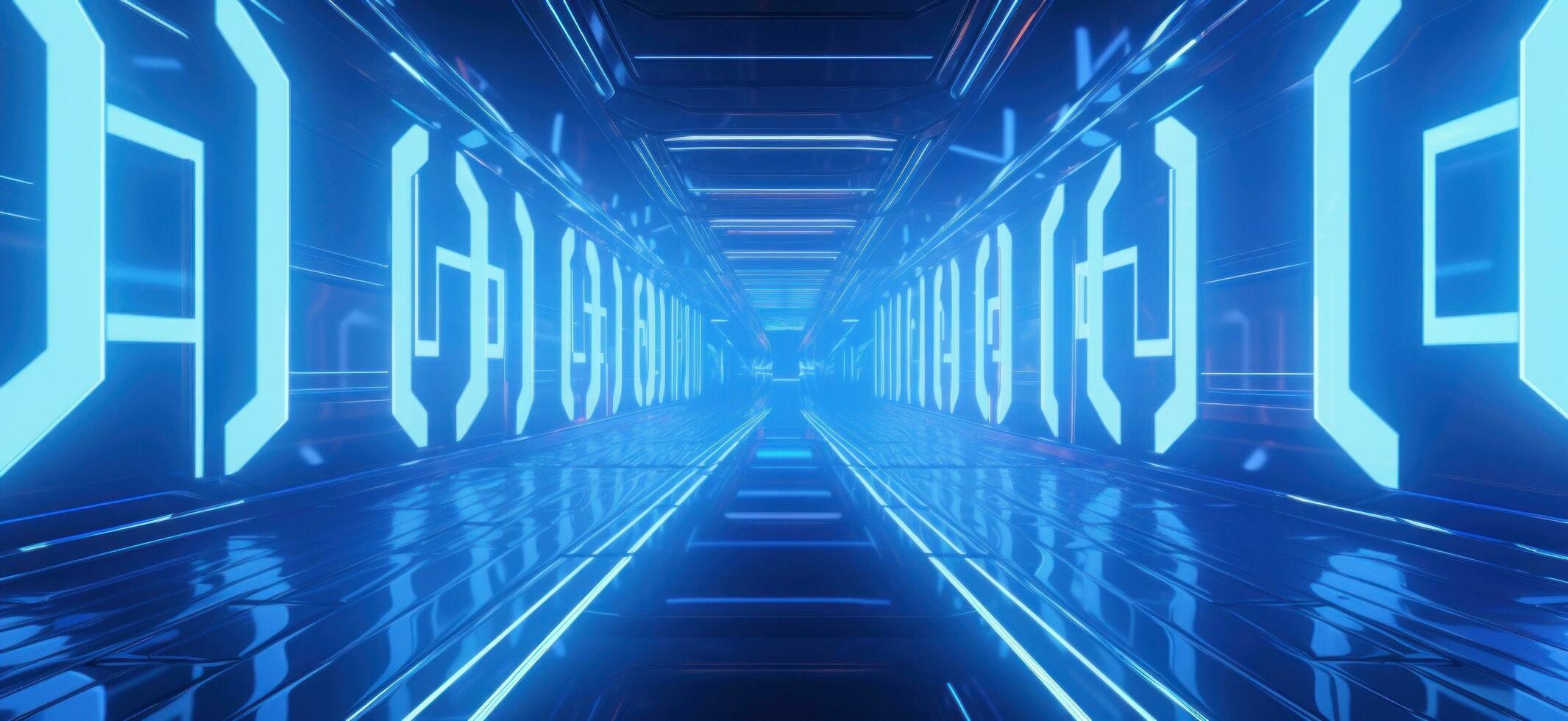 AI generated an underground dark futuristic underground tunnel with blue lights photo