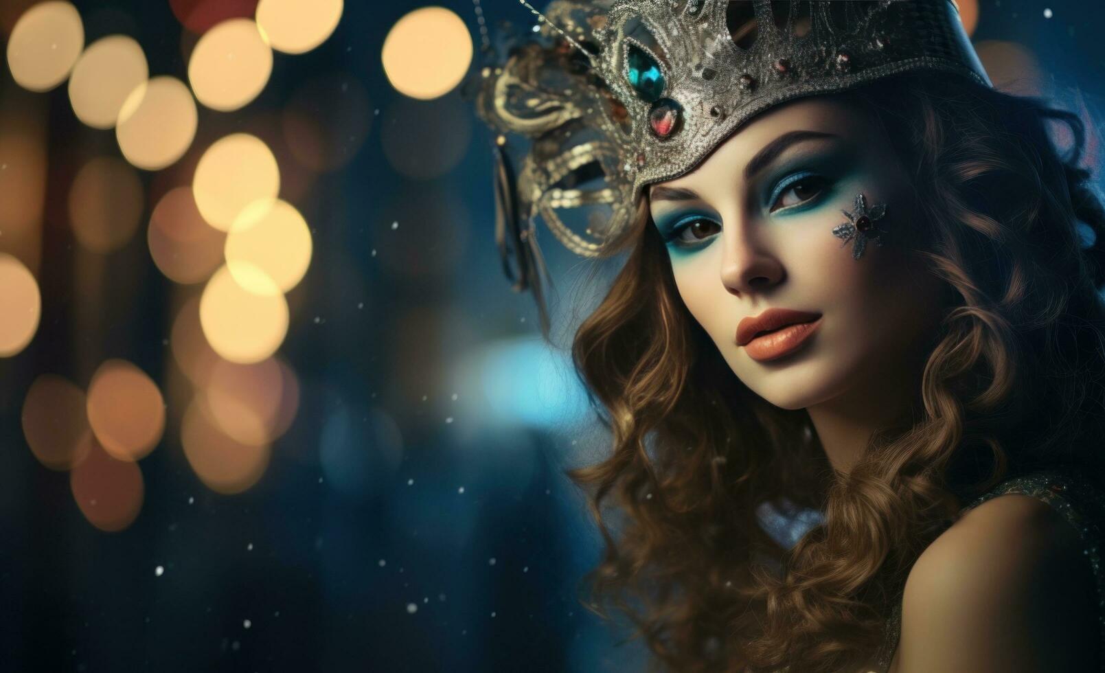 AI generated beautiful woman with venetian mask photo