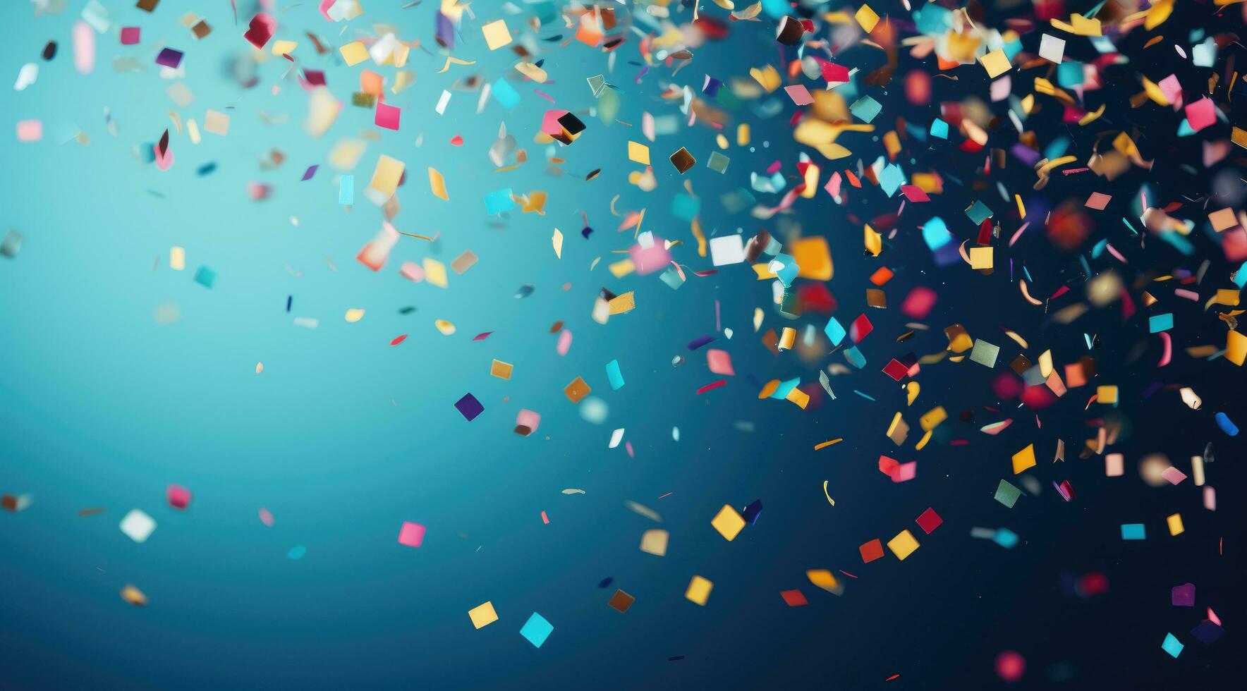 AI generated showing colorful confetti falling on a blue background, photo