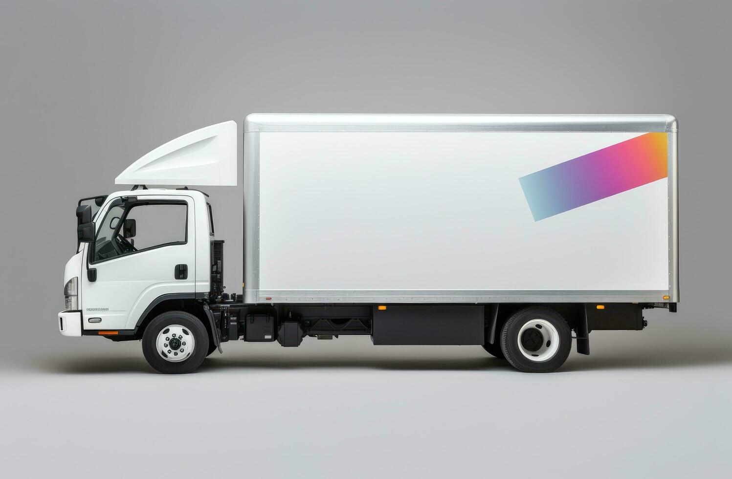 AI generated white flatbed truck on a gray background photo