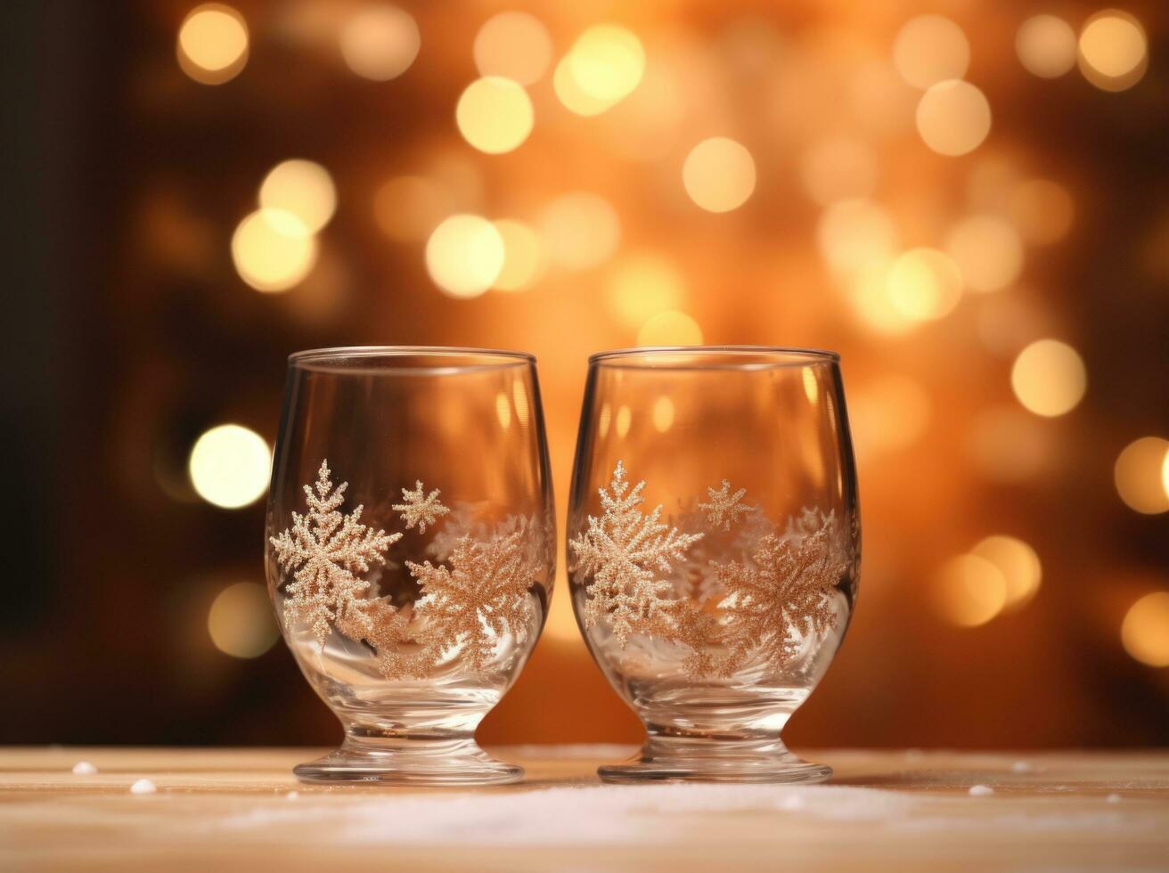 AI generated two glasses with snowflake on the background photo