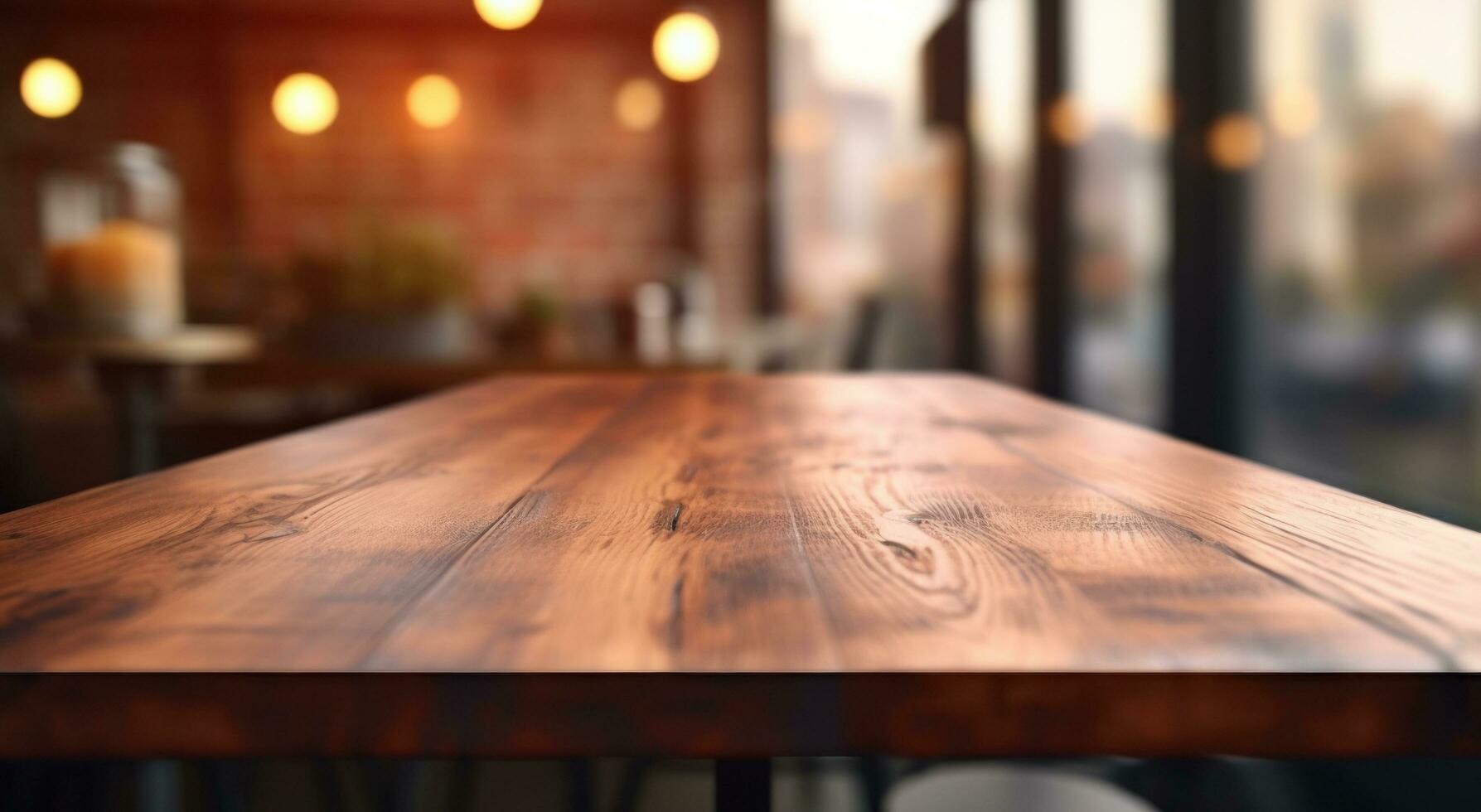 AI generated table top table in a restaurant with blurred background photo