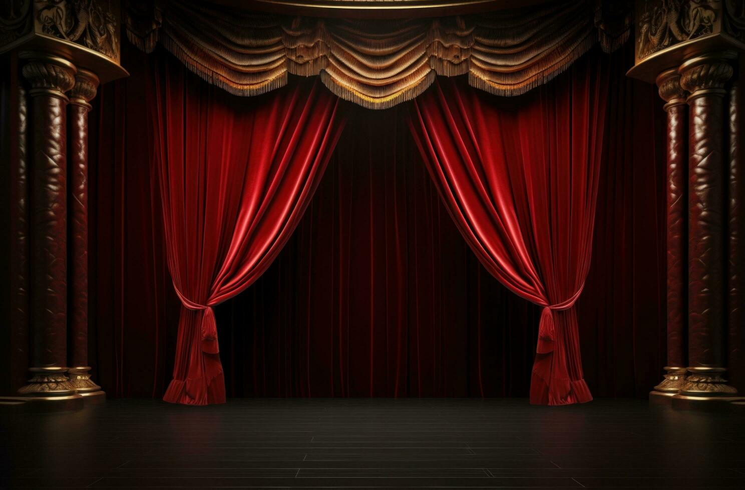 AI generated red theater stage with light and curtains photo