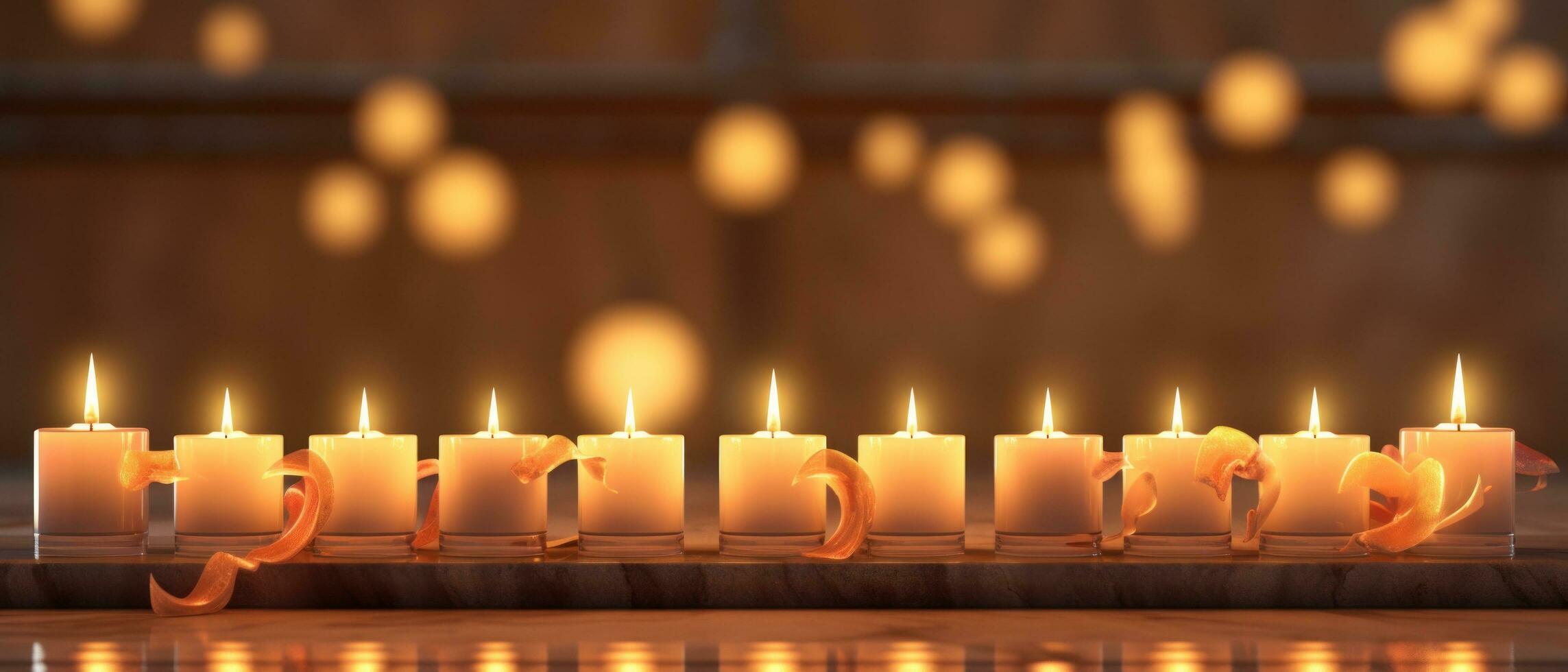 AI generated row of burning candles photo