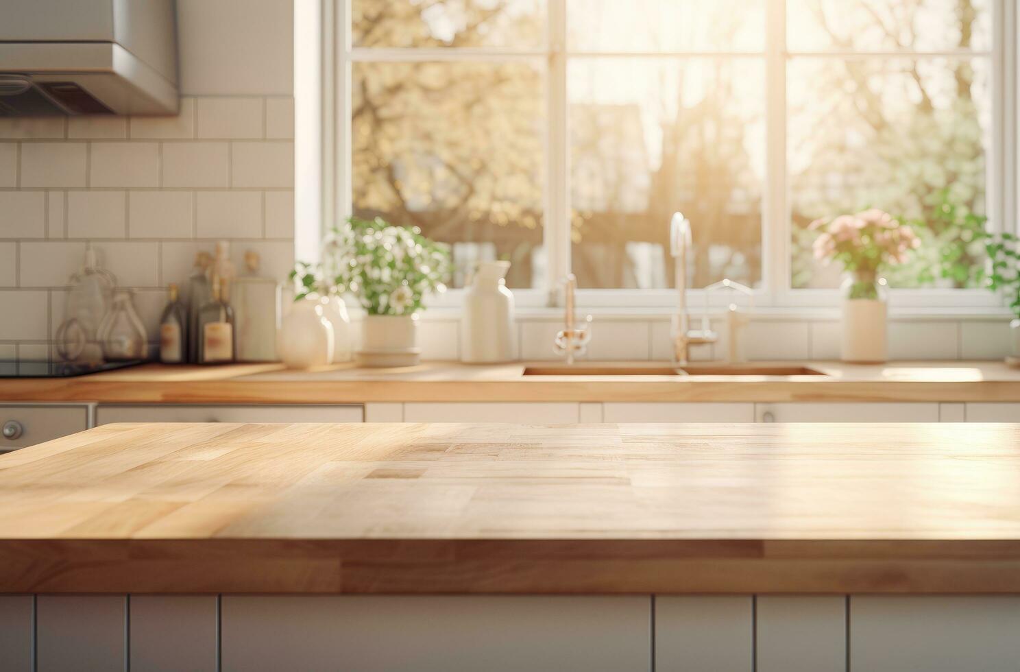 ai generado un cocina mostrador decorado con granito encimera foto