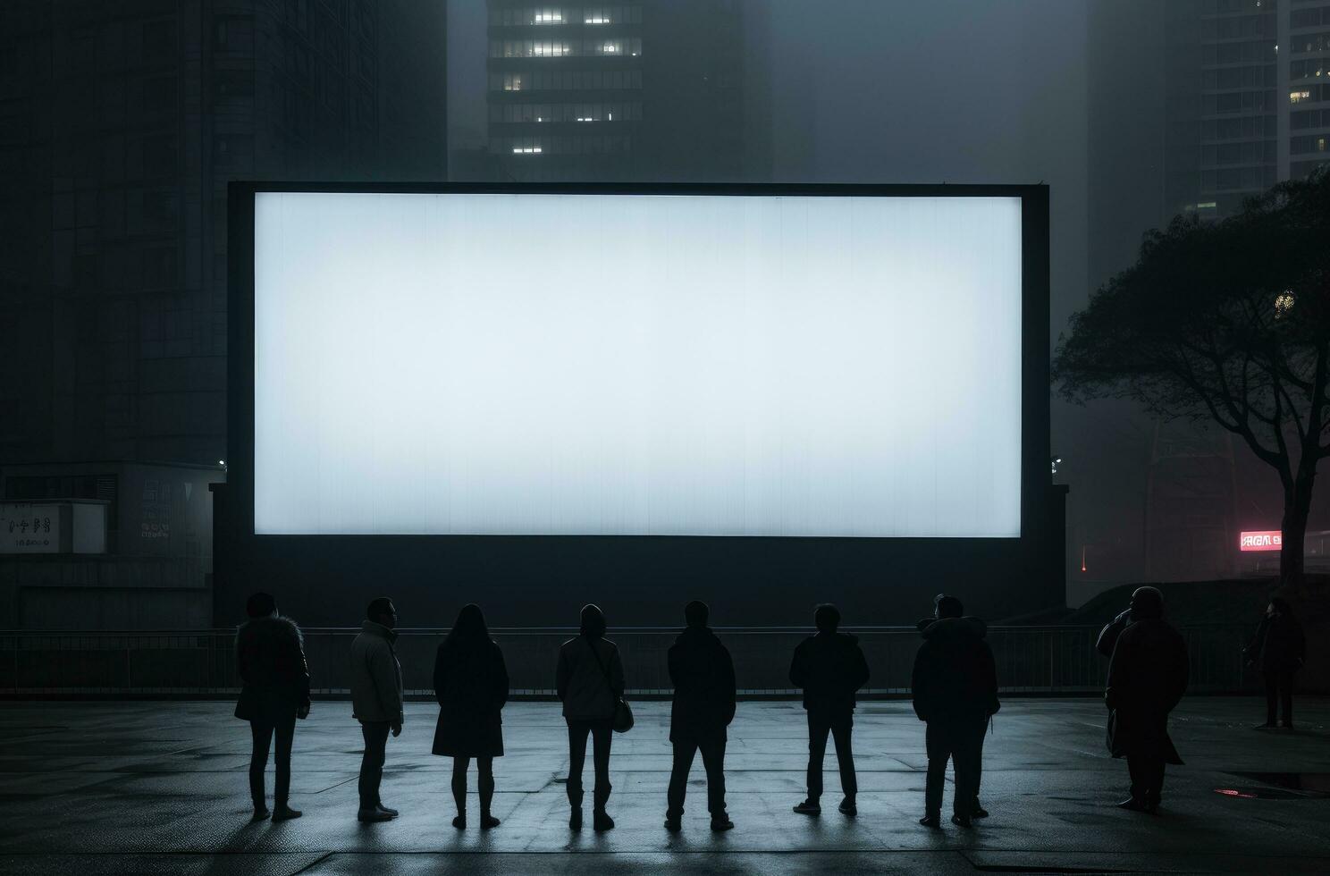 AI generated a group of people are in front of an empty billboard photo