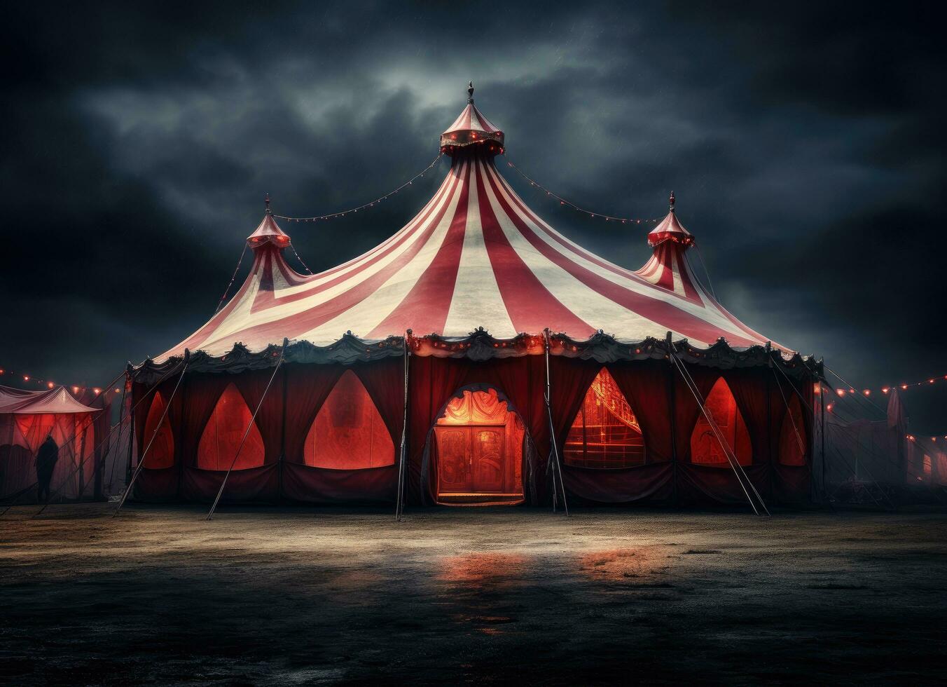 AI generated a circus tent at night with a red tent against white background photo