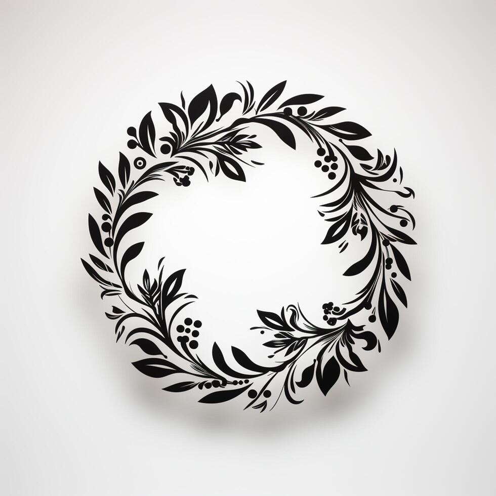 AI generated 2D flat thick ornate black circle on a white background photo