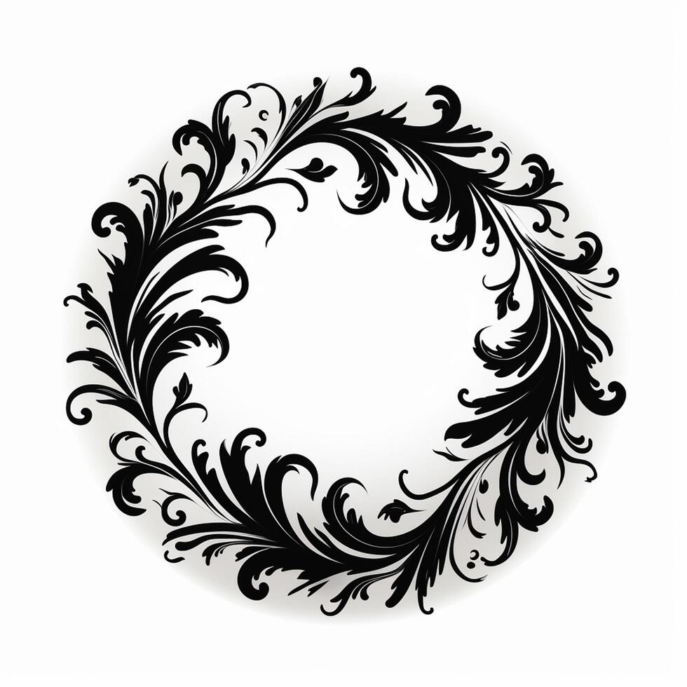 AI generated 2D flat thick ornate black circle on a white background photo