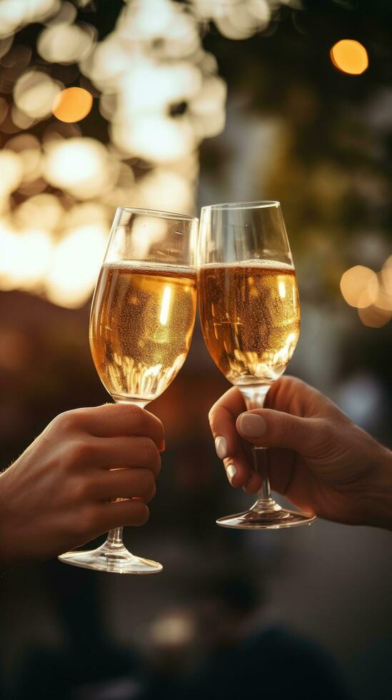 AI generated A photo of a couple toasting with champagne, symbolizing an engagement or wedding