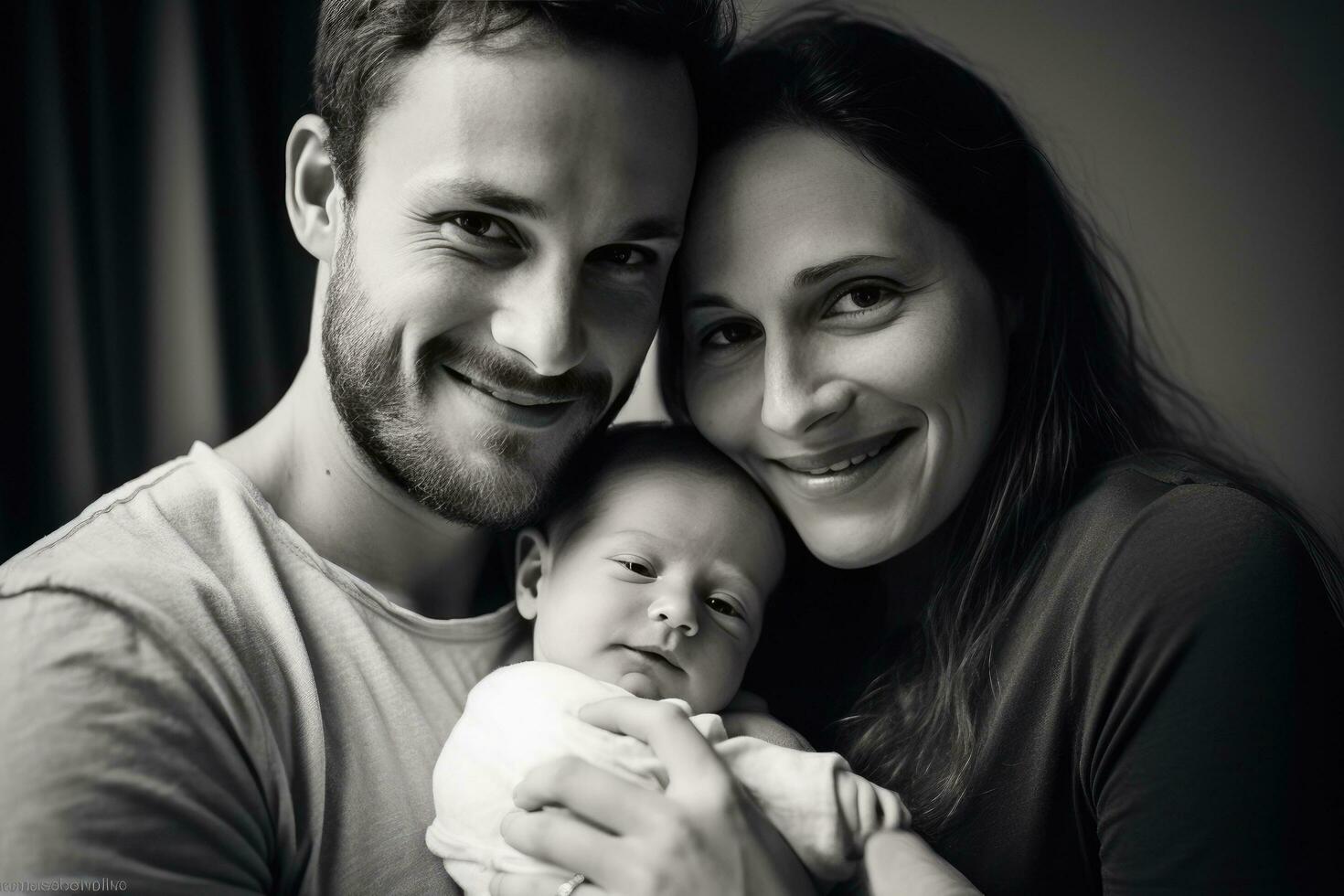 AI generated a happy couple holding their newborn baby, symbolizing the joy of welcoming a new child photo