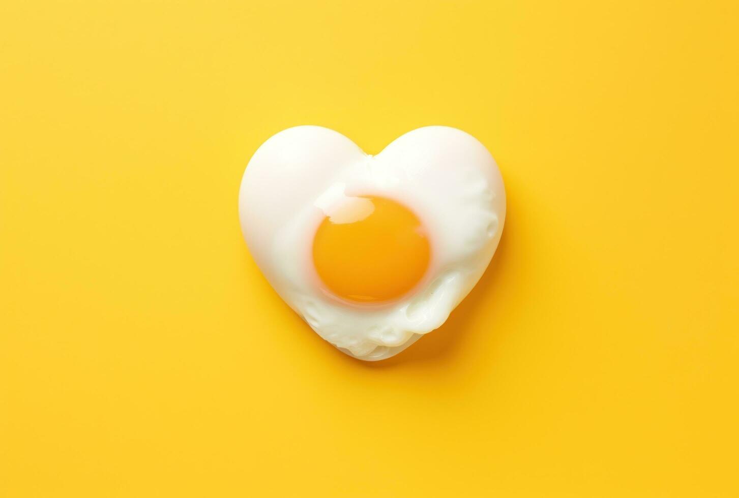 AI generated a fried egg in the shape of heart is sitting on a yellow surface photo