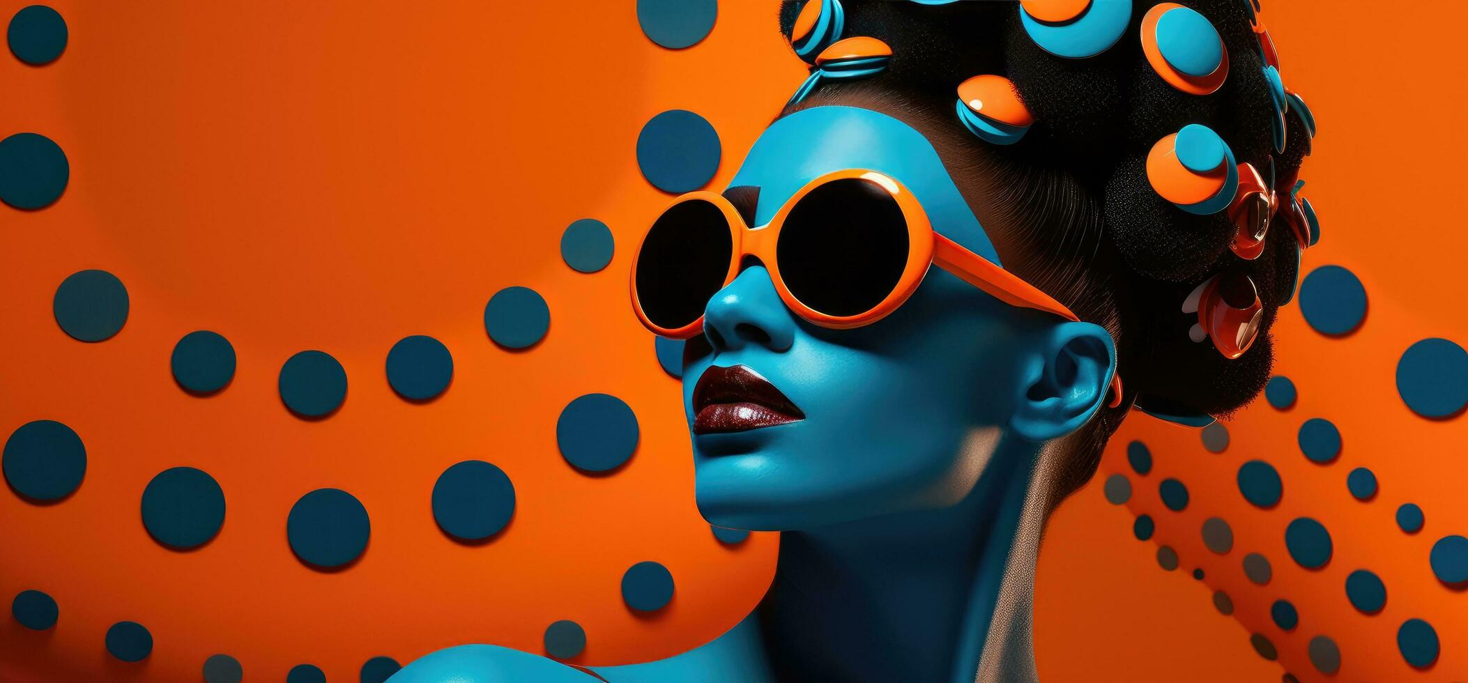 AI generated african afrobeats style orange and blue polka dots photo