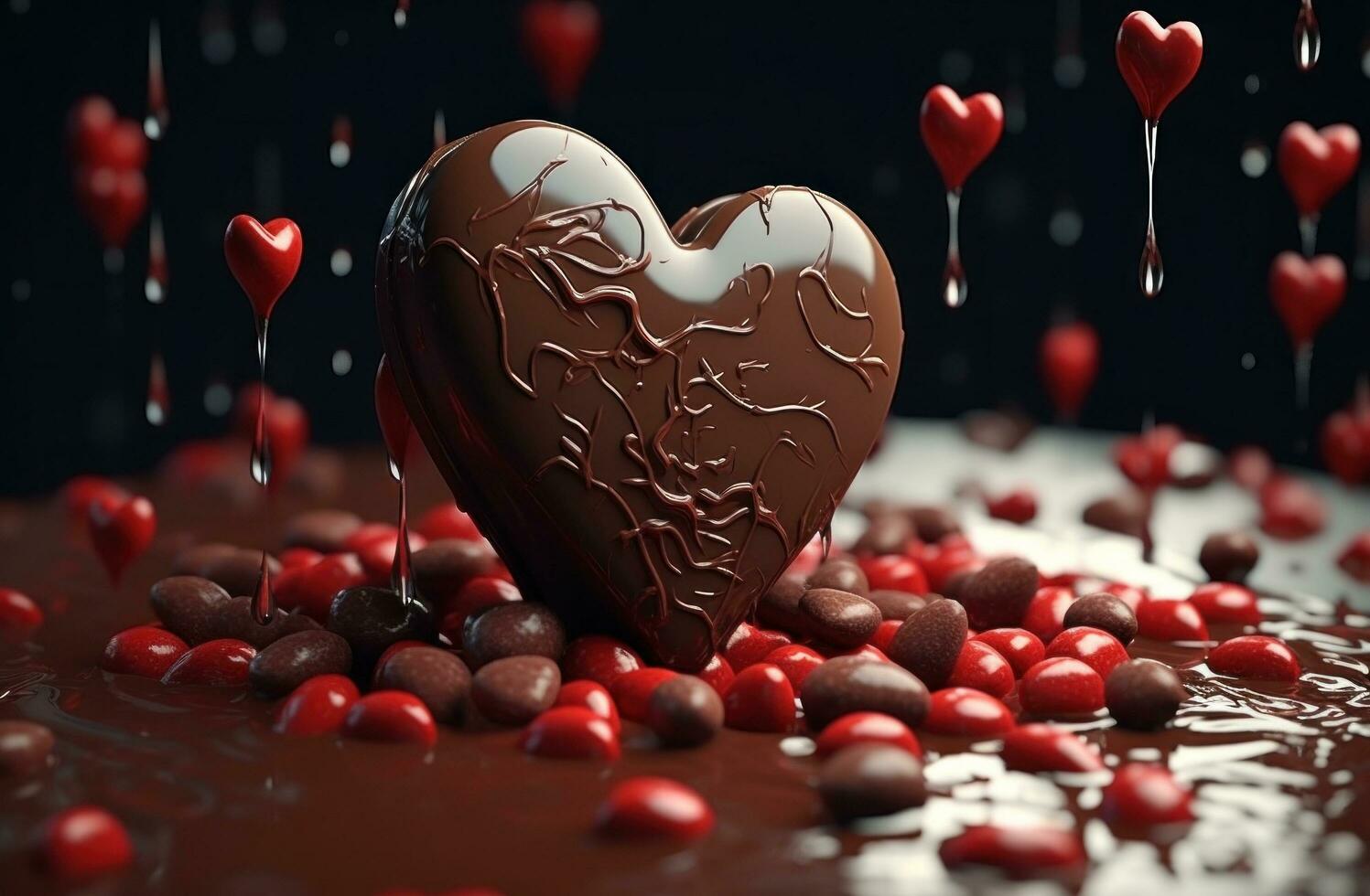 AI generated chocolate heart shaped chocolate wallpaper photo