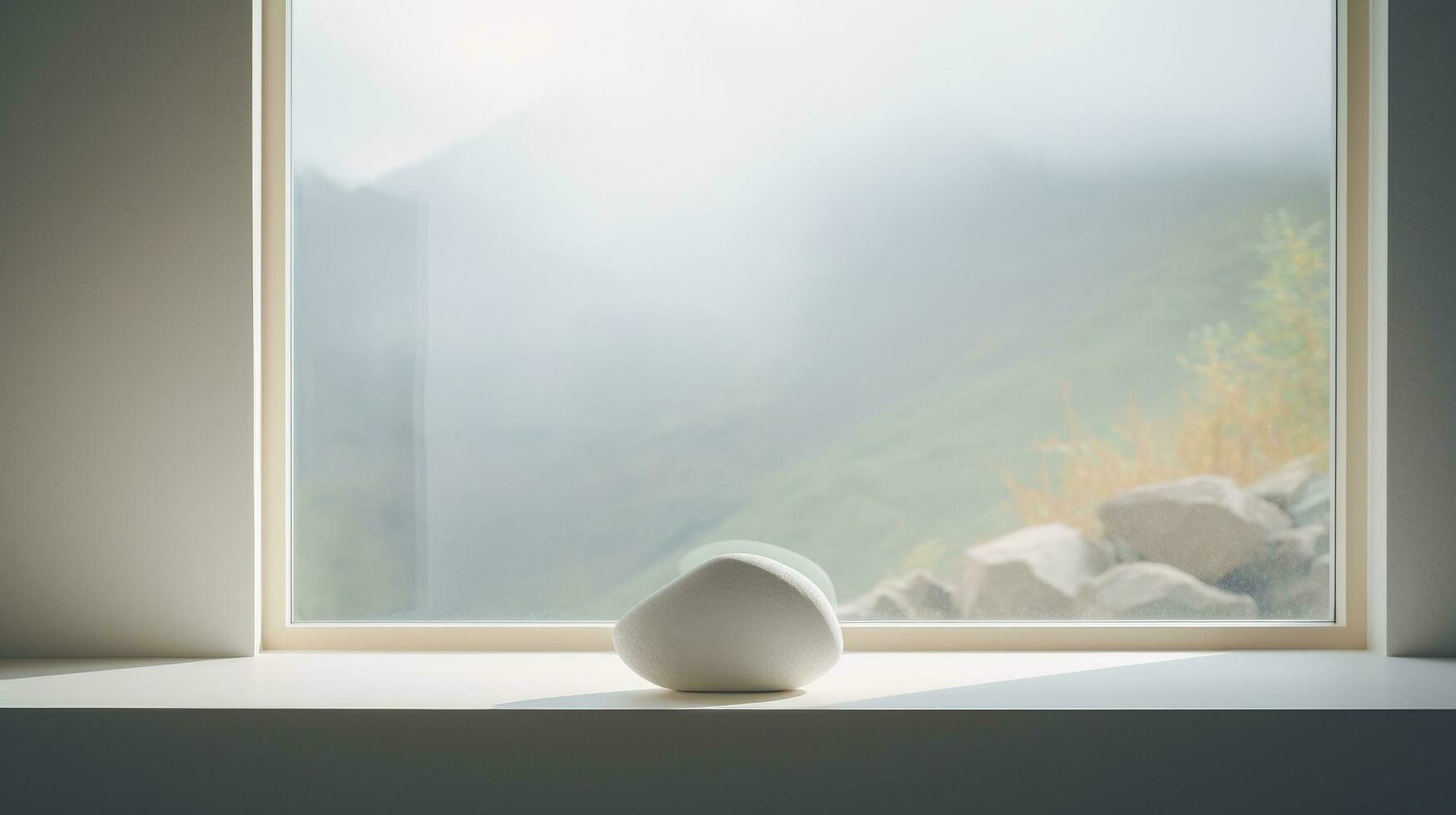 AI generated a small stone lying on a wall beside a window photo