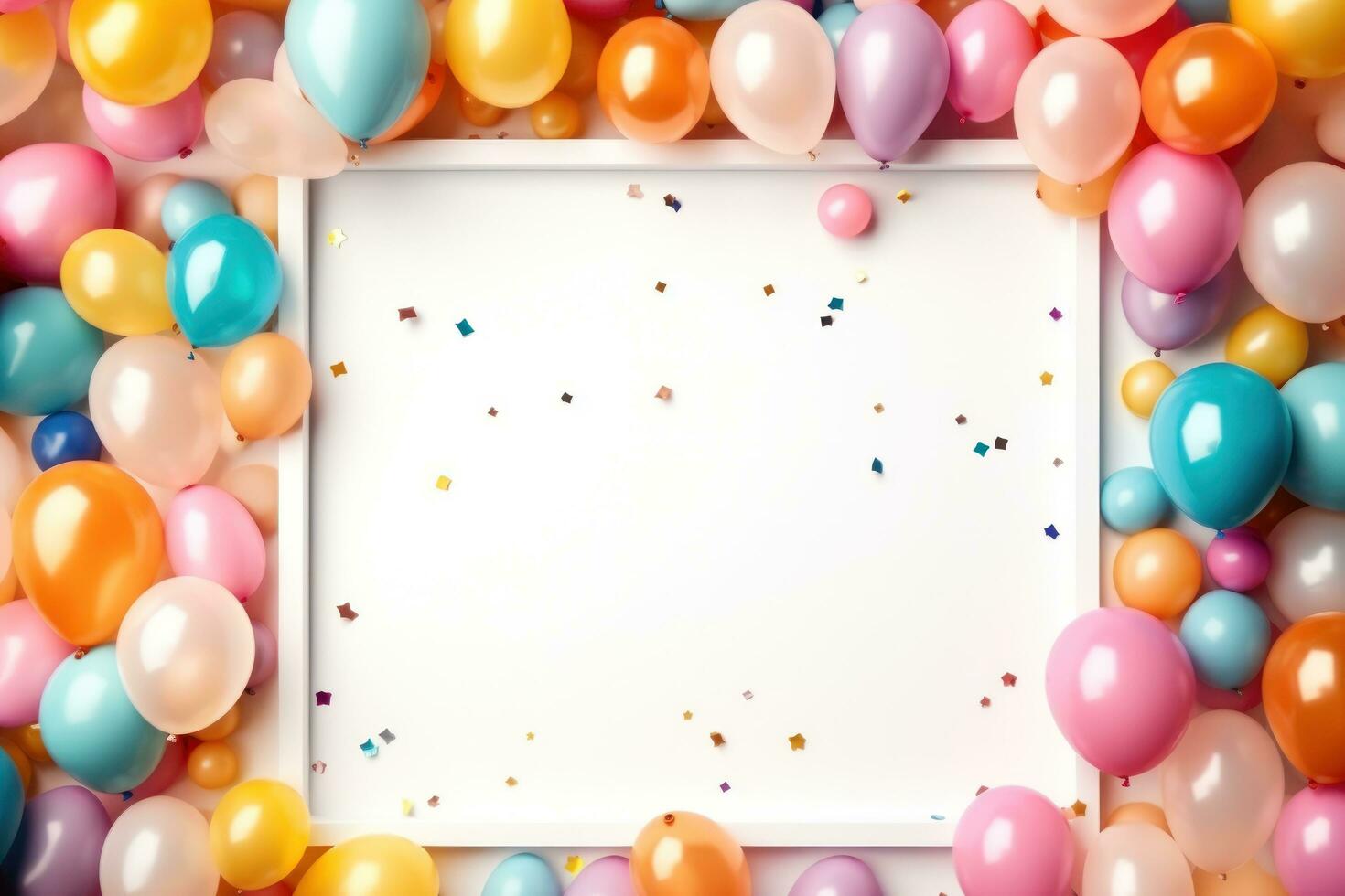 AI generated a colorful decorative frame with balloons and confetti, photo