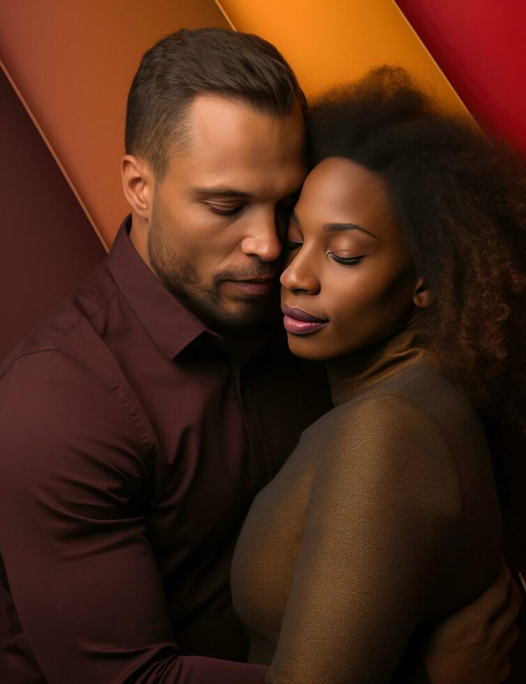 AI generated a man and woman embracing for a photo on a brown background