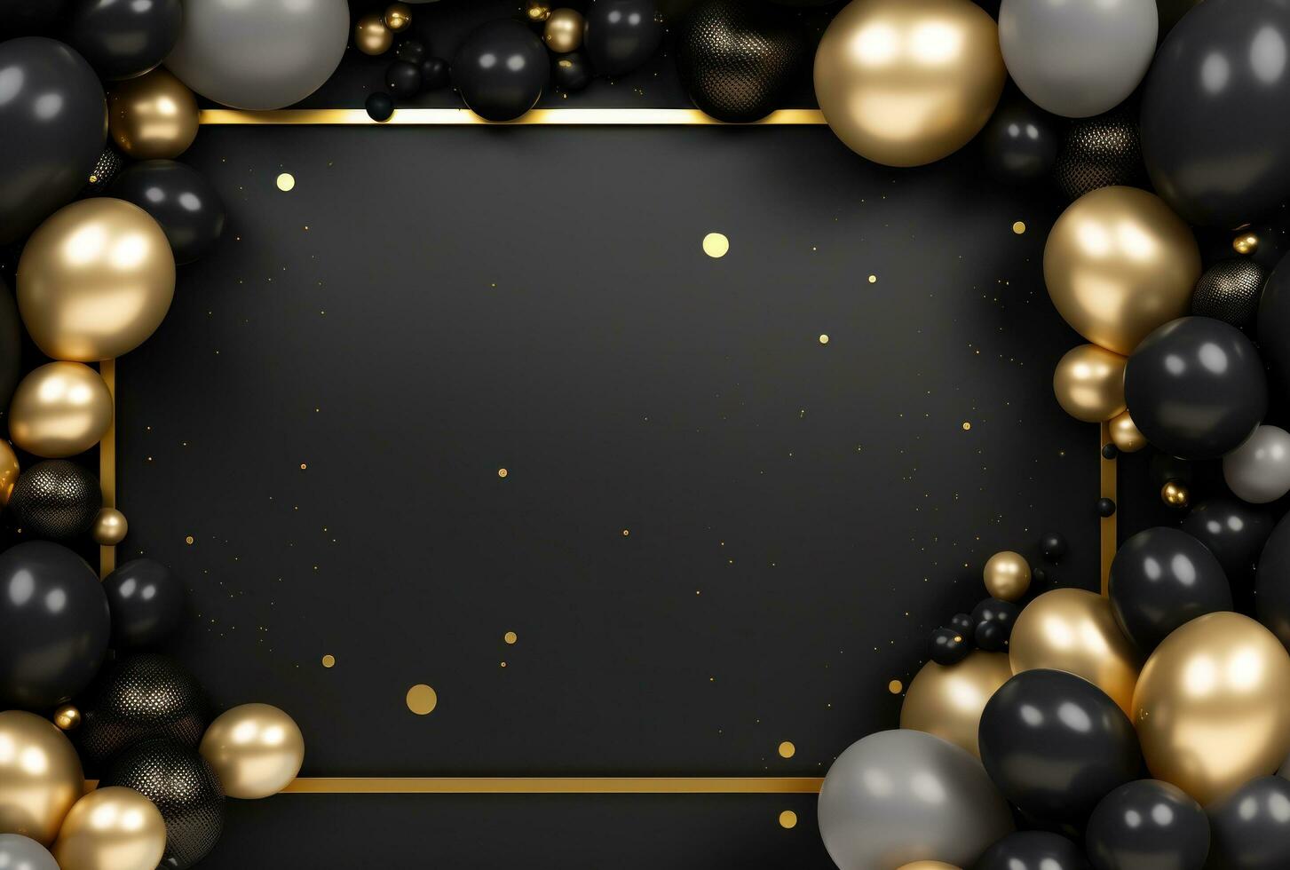 AI generated a photo frame using black and gold balloons