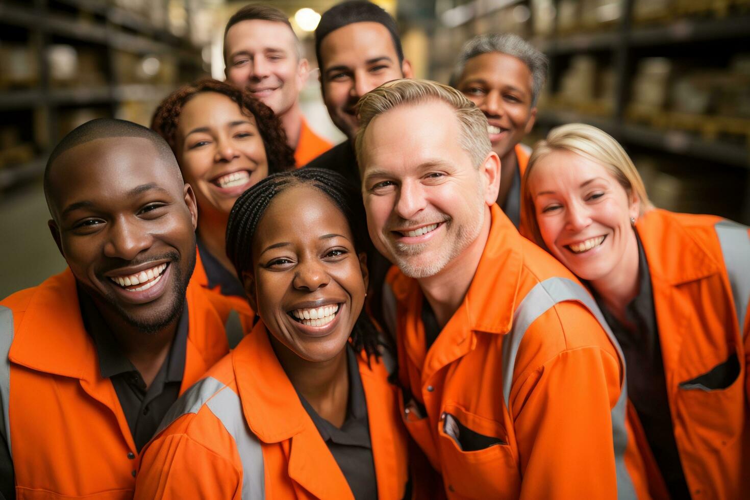 AI generated a group of warehouse workers are laughing photo