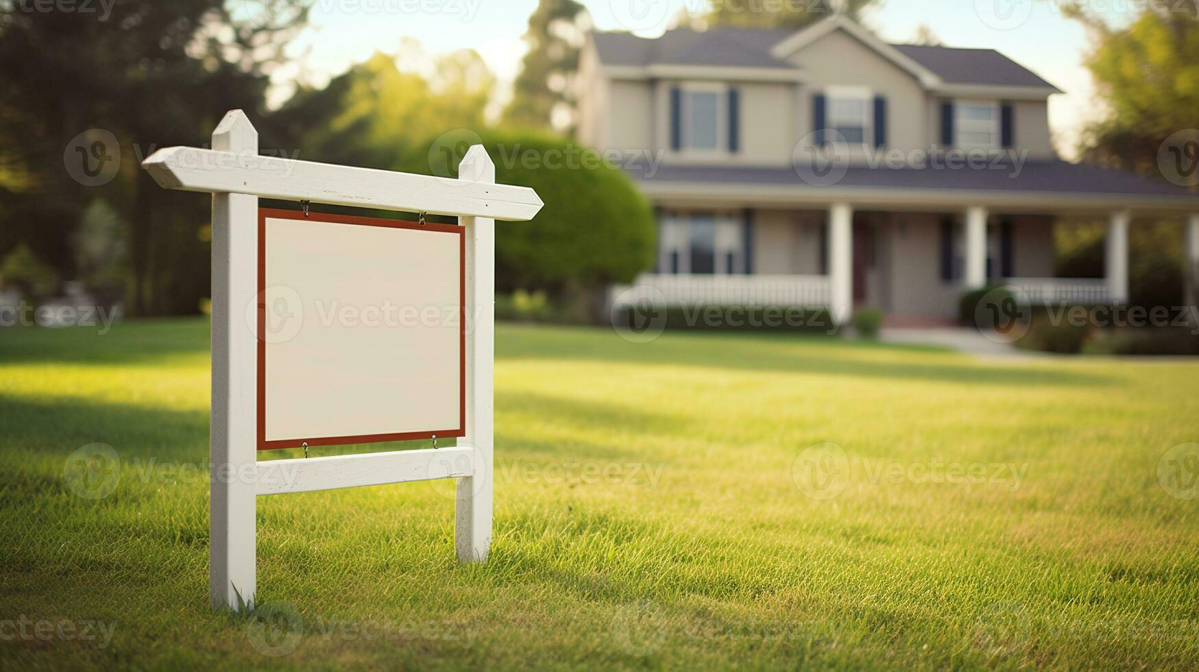 AI generated Generative AI, Real estate street sign or banner mock up, for sale blank photo