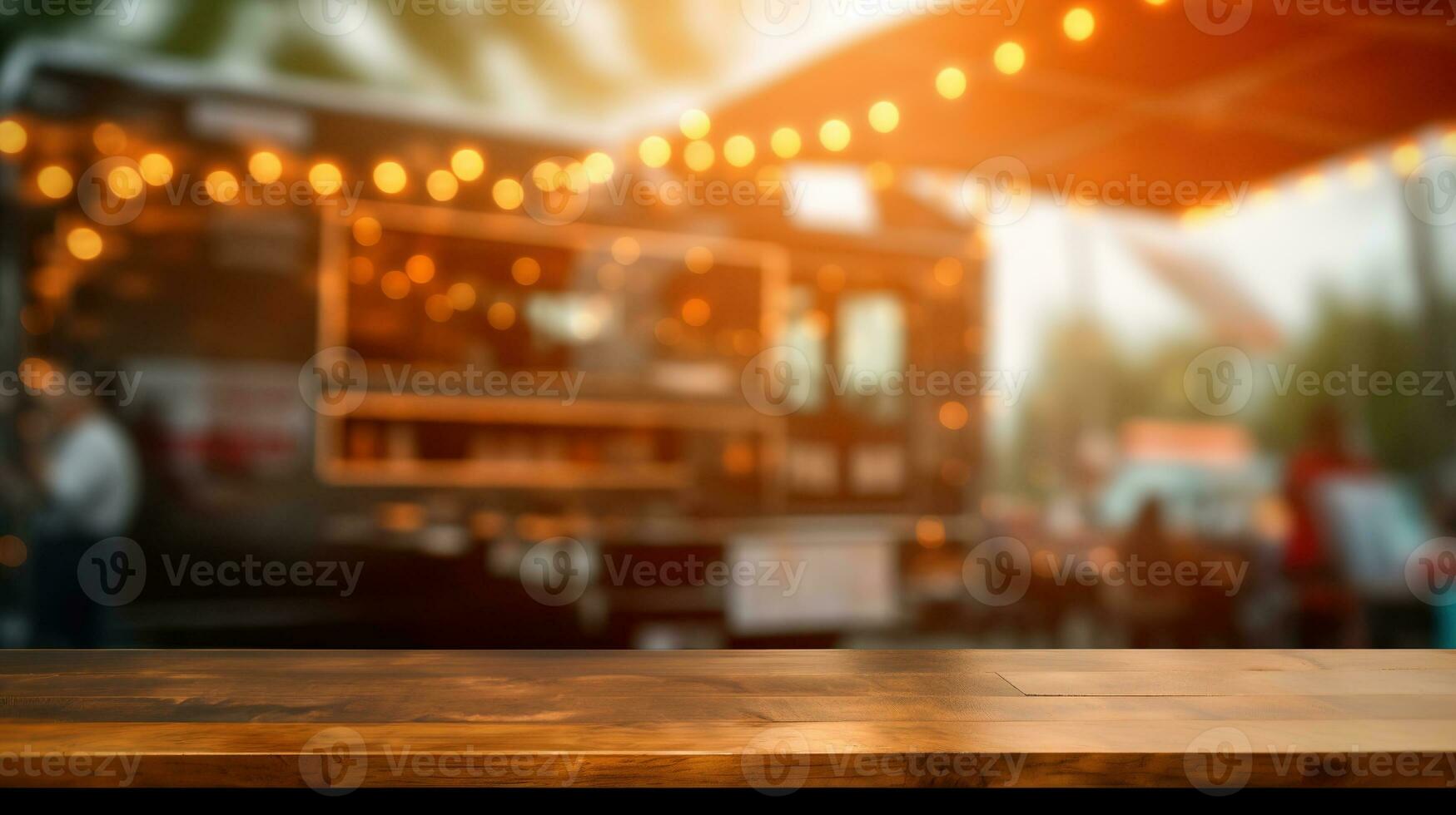 AI generated Generative AI, Food truck street festival, blurred lights background, atmospheric bokeh, muted colors photo