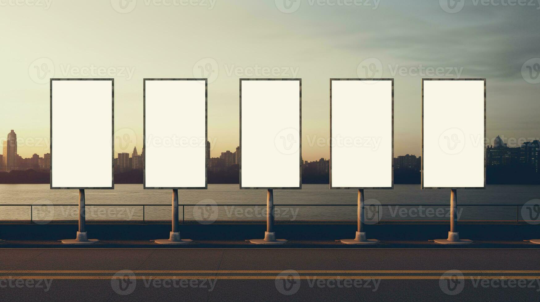 AI generated Generative AI, set of five posters mock up, blank minimalistic background, artwork template photo