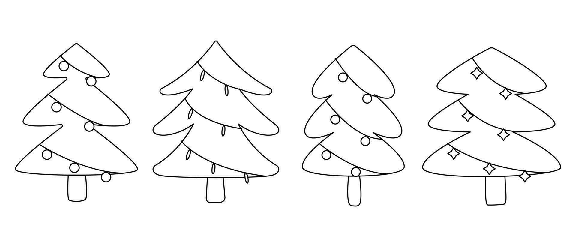 varios Navidad árbol contorno para colorante libro, elemento y ilustración vector