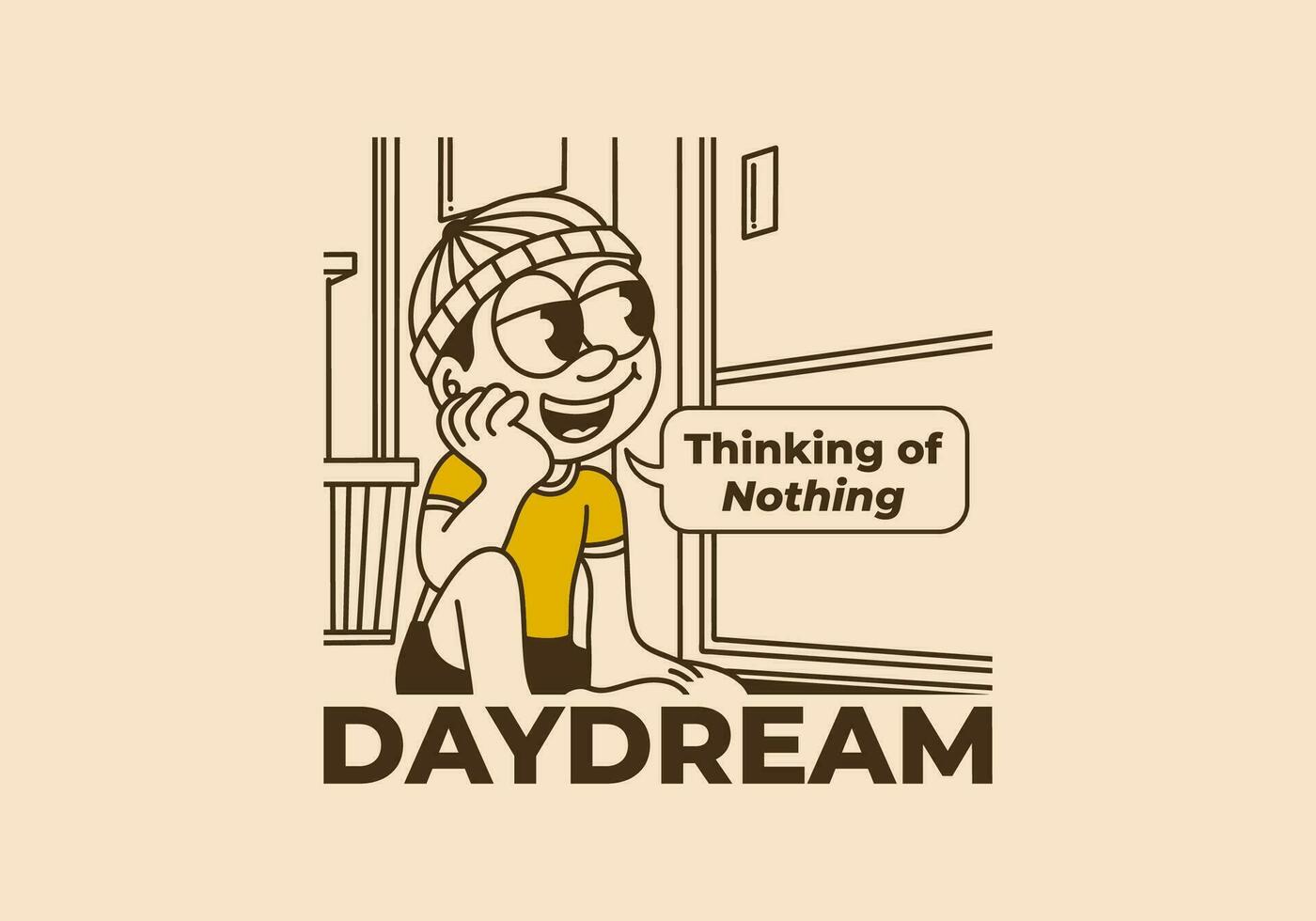 Daydream, thinking of nothing. a boy wearing a beanie was daydreaming by the window vector