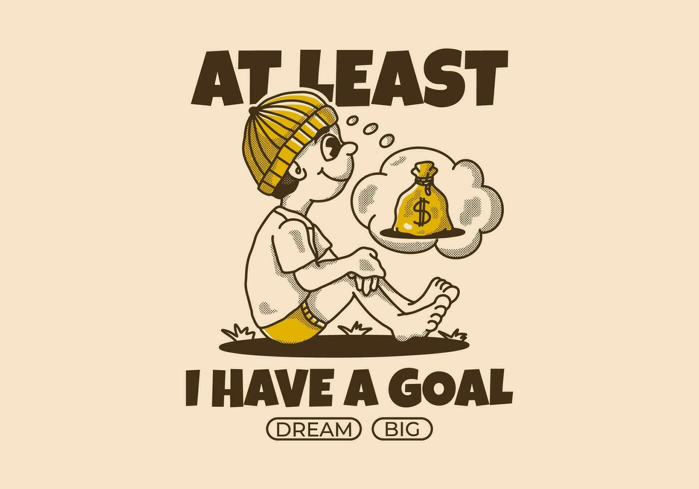 at least I have a goal. Retro character illustration of a beanie boy sitting and daydreaming vector