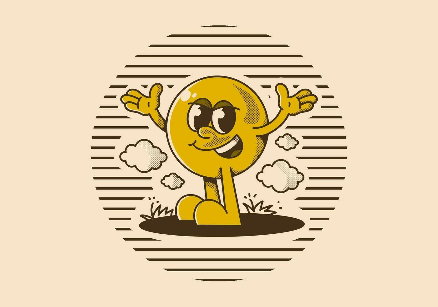 Ball head character with hands up and happy expression vector
