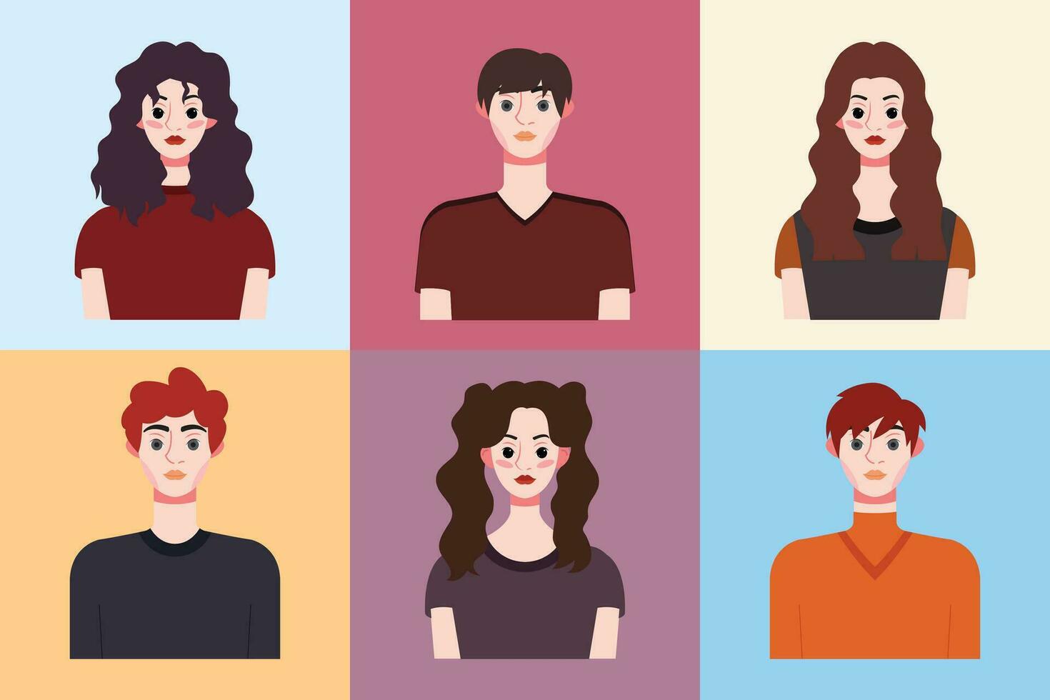 Set of avatars of young people in flat style. Vector illustration