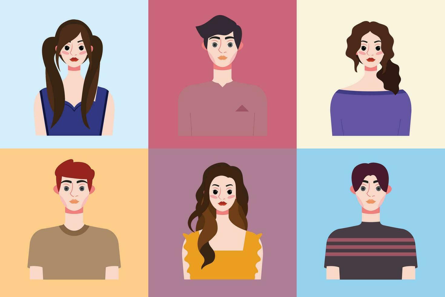 conjunto de avatares de joven personas en plano estilo. vector ilustración