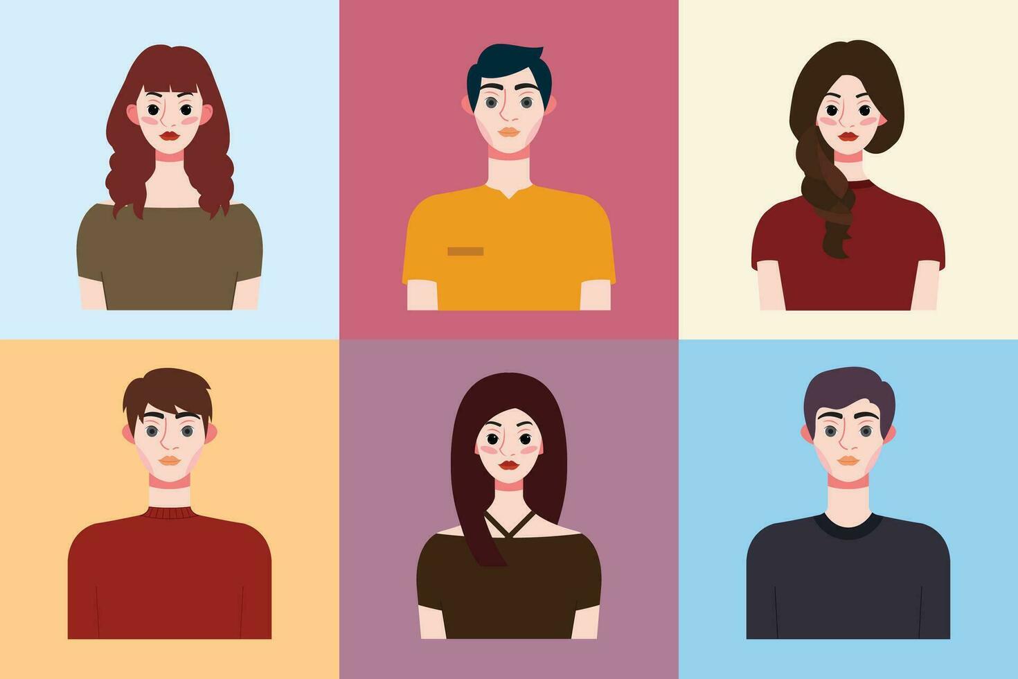 Set of avatars of young people in flat style. Vector illustration