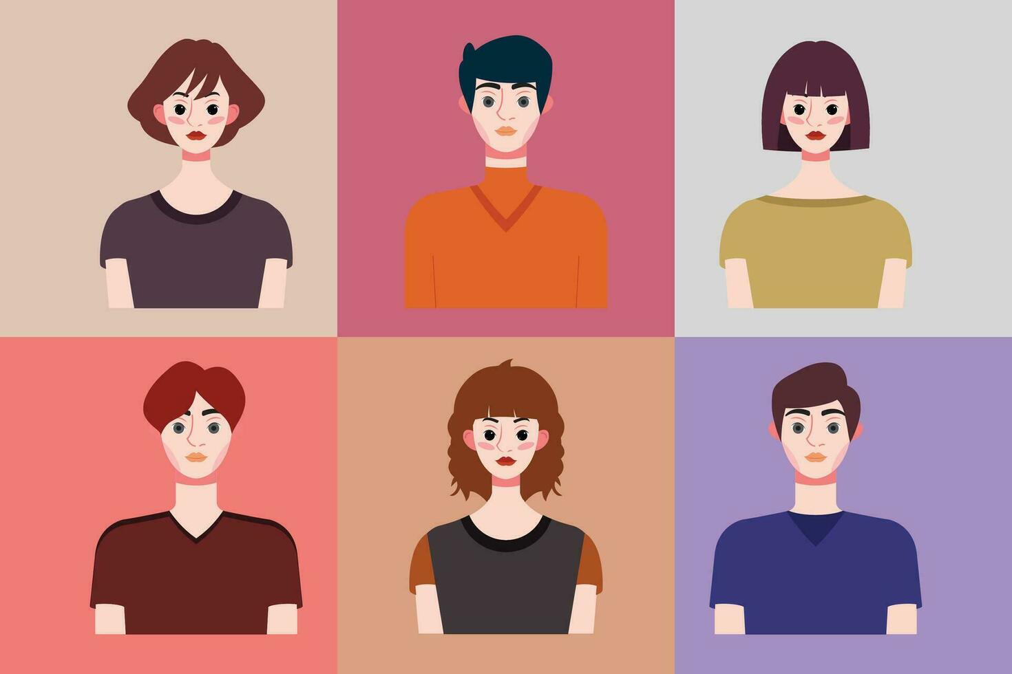 Set of avatars of young people in flat style. Vector illustration