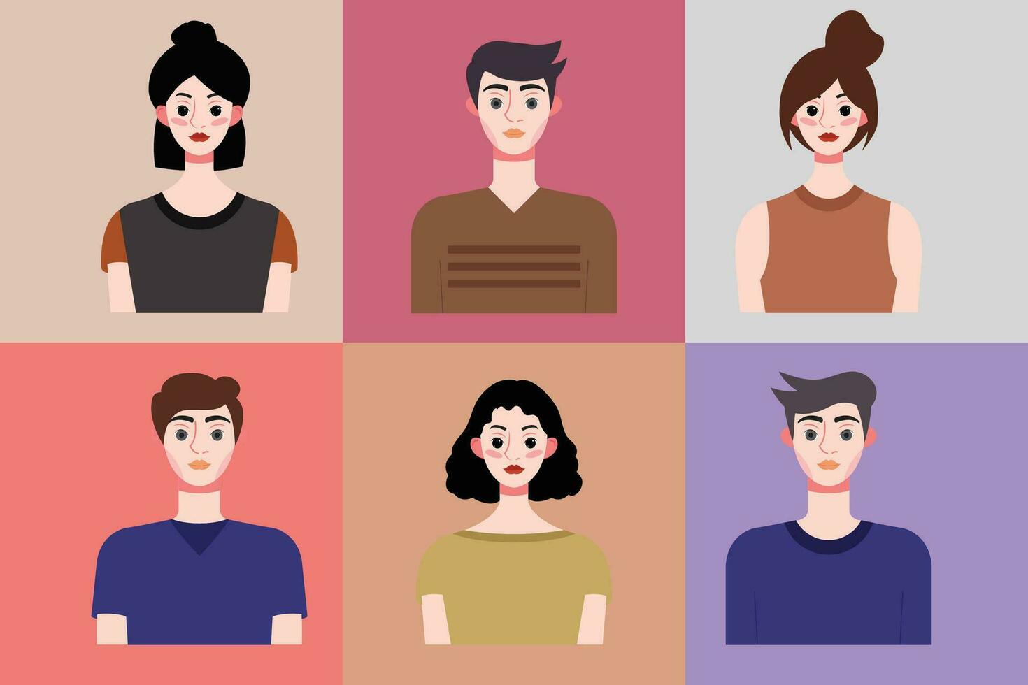 Set of avatars of young people in flat style. Vector illustration