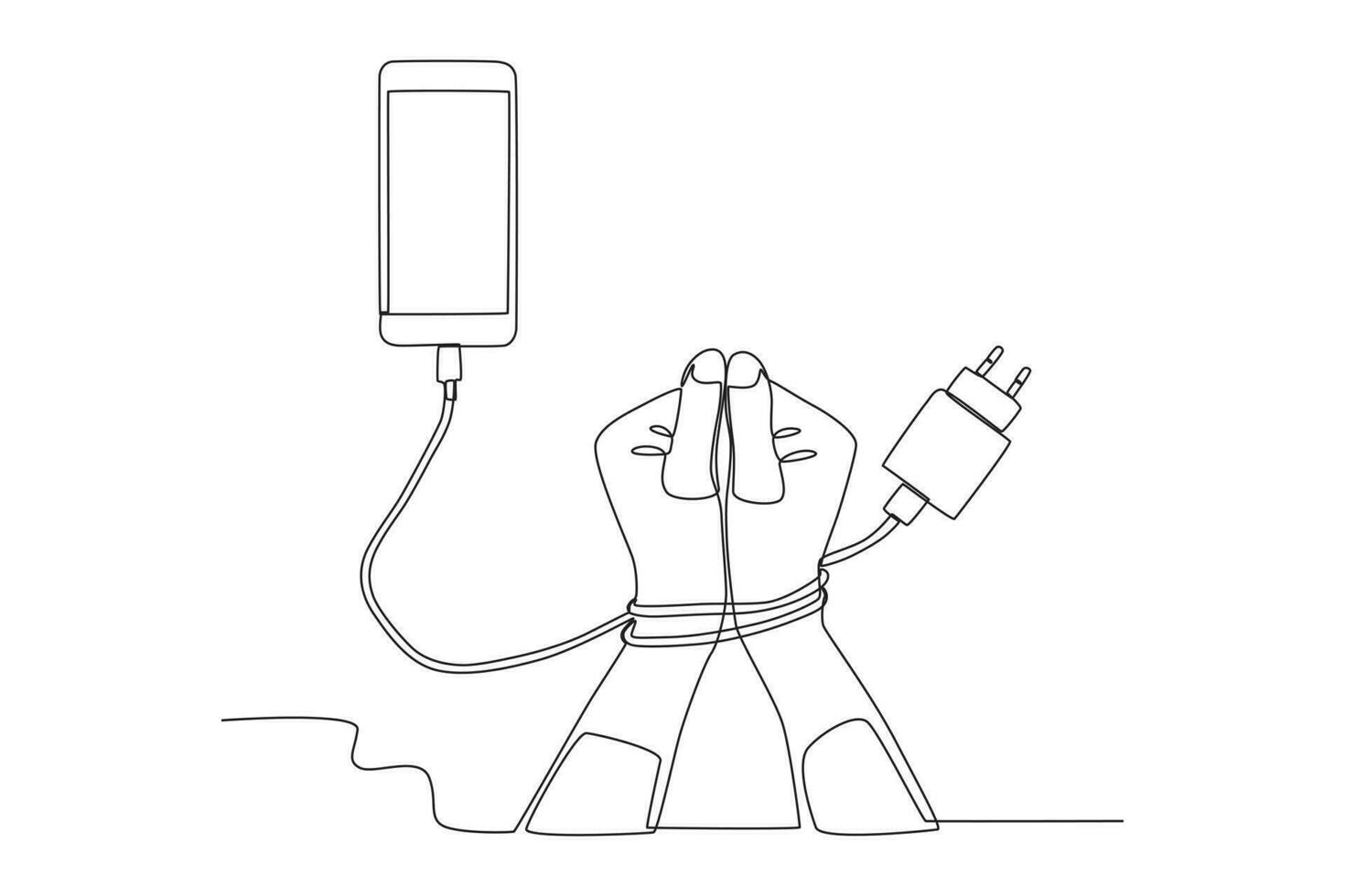 Hands bound by cellphone vector