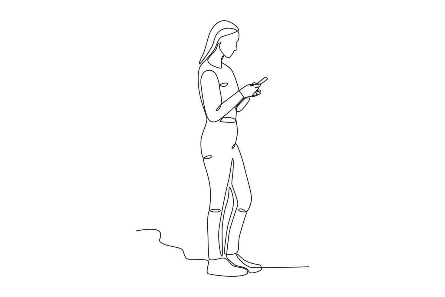 un mujer en pie jugando en Teléfono móvil vector