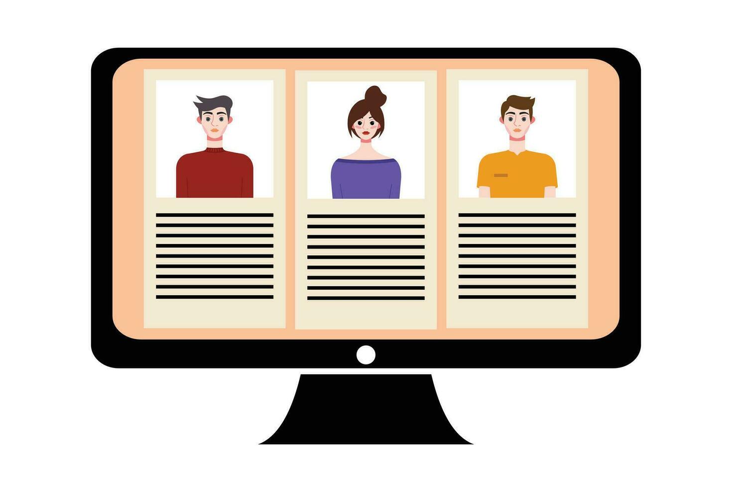 People in video conference on computer screen. Online meeting, video call concept. Vector illustration.