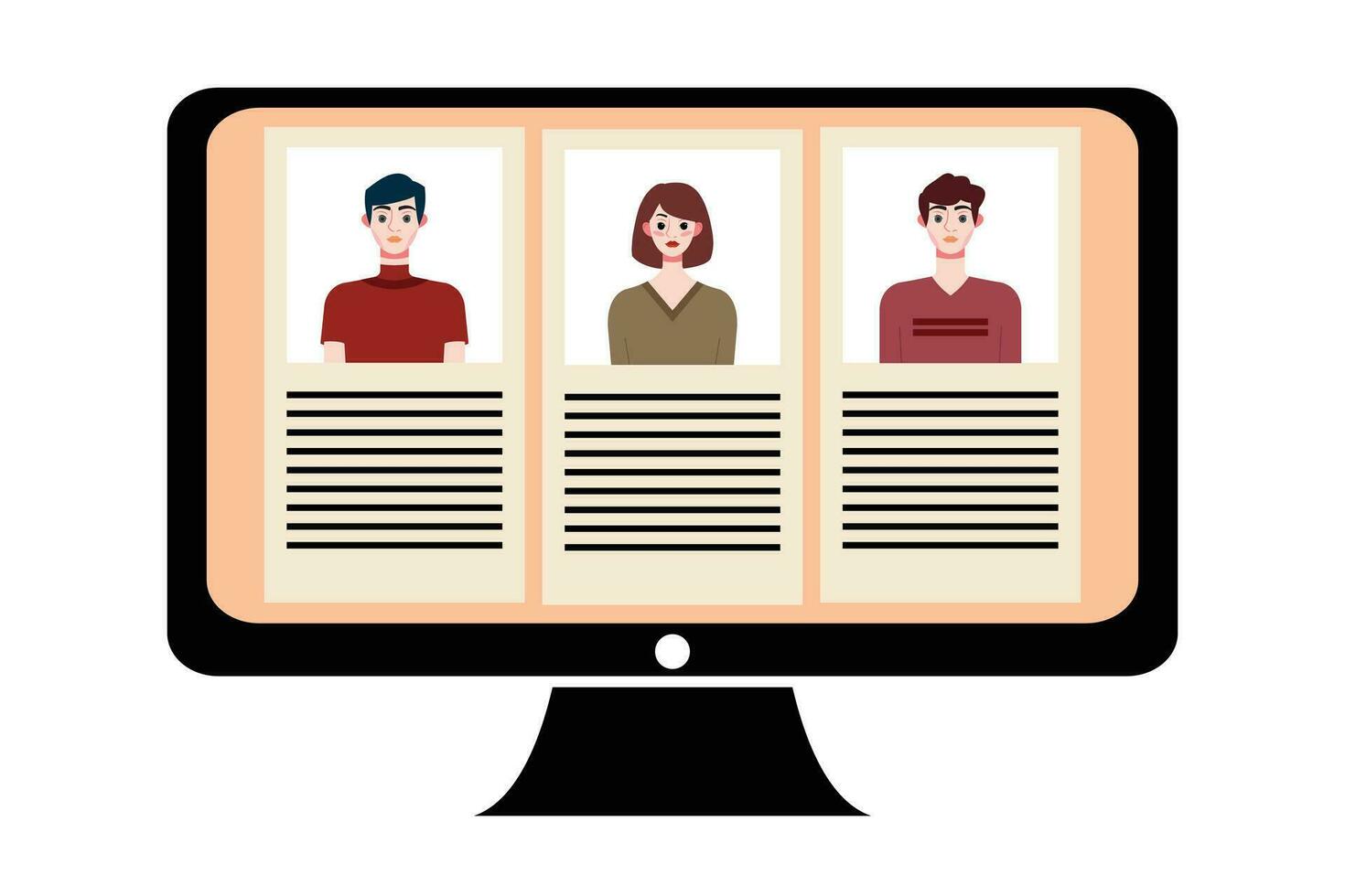 People in video conference on computer screen. Online meeting, video call concept. Vector illustration.